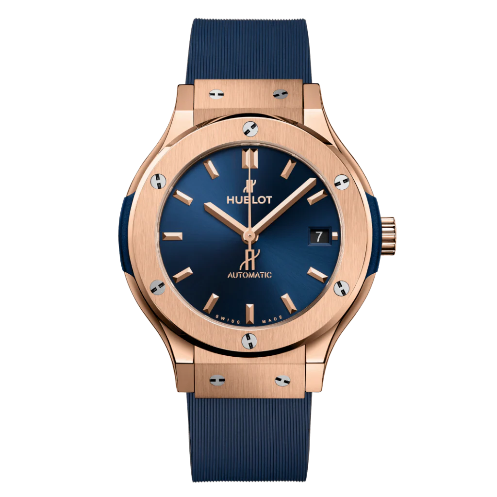 Hublot Classic Fusion King Gold Blue 38 mm Blue Dial Polished 18K King Gold Rubber Strap 565.OX.7180.RX
