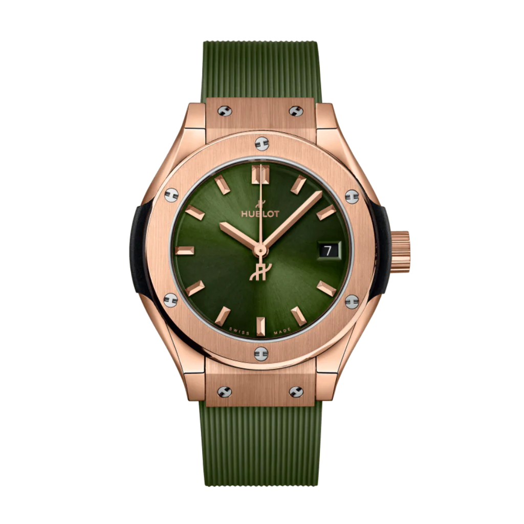HUBLOT Classic Fusion King Gold Green 29 mm Green Dial Polished 18K King Gold Rubber Strap 591.OX.8980.RX