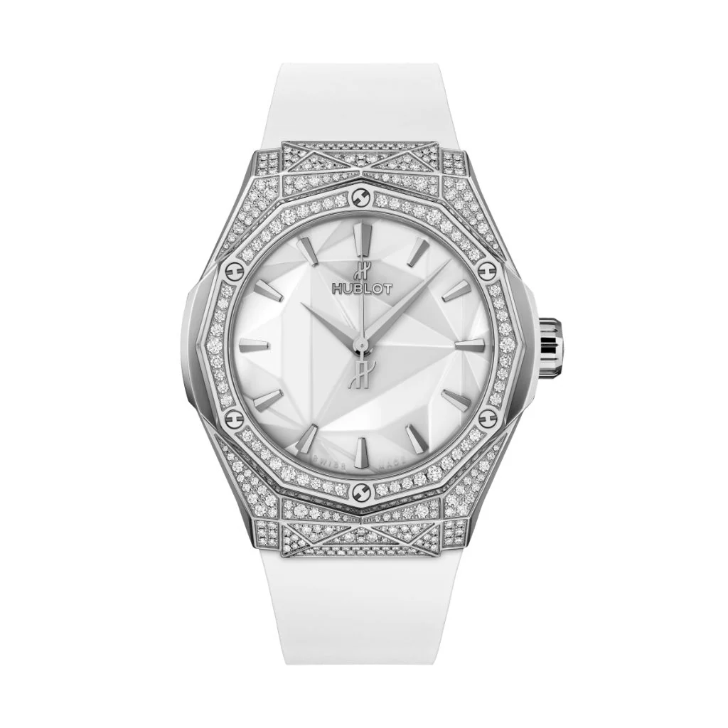 Hublot Classic Fusion Orlinski Titanium White Pavé 40 mm White Dial with Diamonds Polished Titanium Rubber Strap 550.NS.2200.RW.1604.ORL20