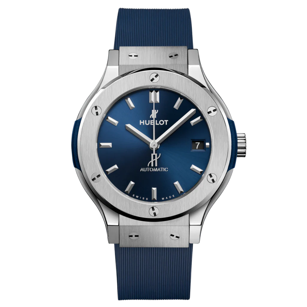 Hublot Classic Fusion Titanium Blue 38 mm Blue Dial Polished Titanium Rubber Strap 565.NX.7170.RX