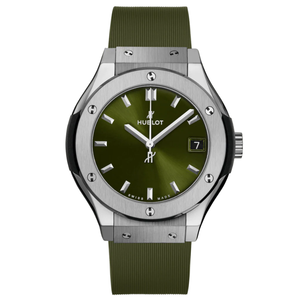 Hublot Classic Fusion Titanium Green 33 mm Green Dial Polished Titanium Rubber Strap 581.NX.8970.RX