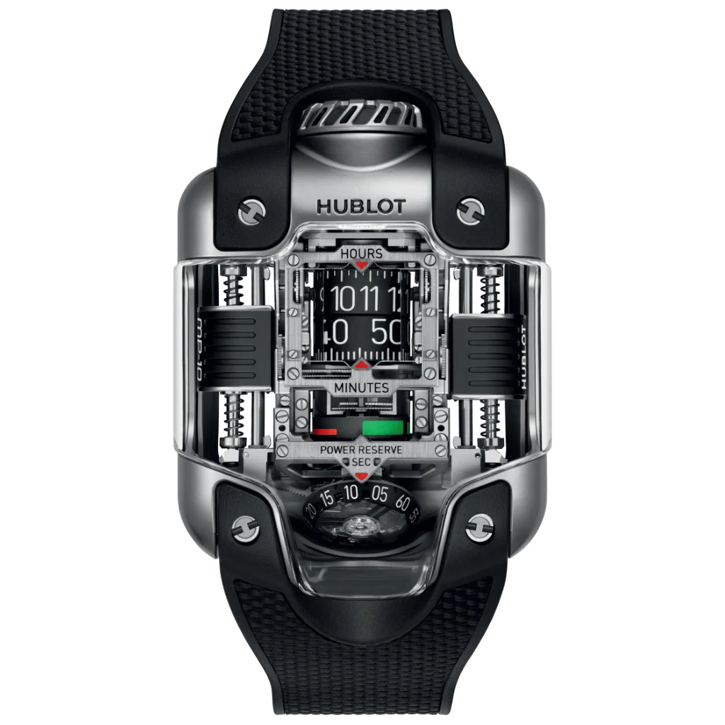 HUBLOT MP-10 Tourbillon Weight Energy System Titanium 54.1 x 41.5 mm Transparent Dial Microblasted Titanium Rubber Strap 910.NX.0001.RX