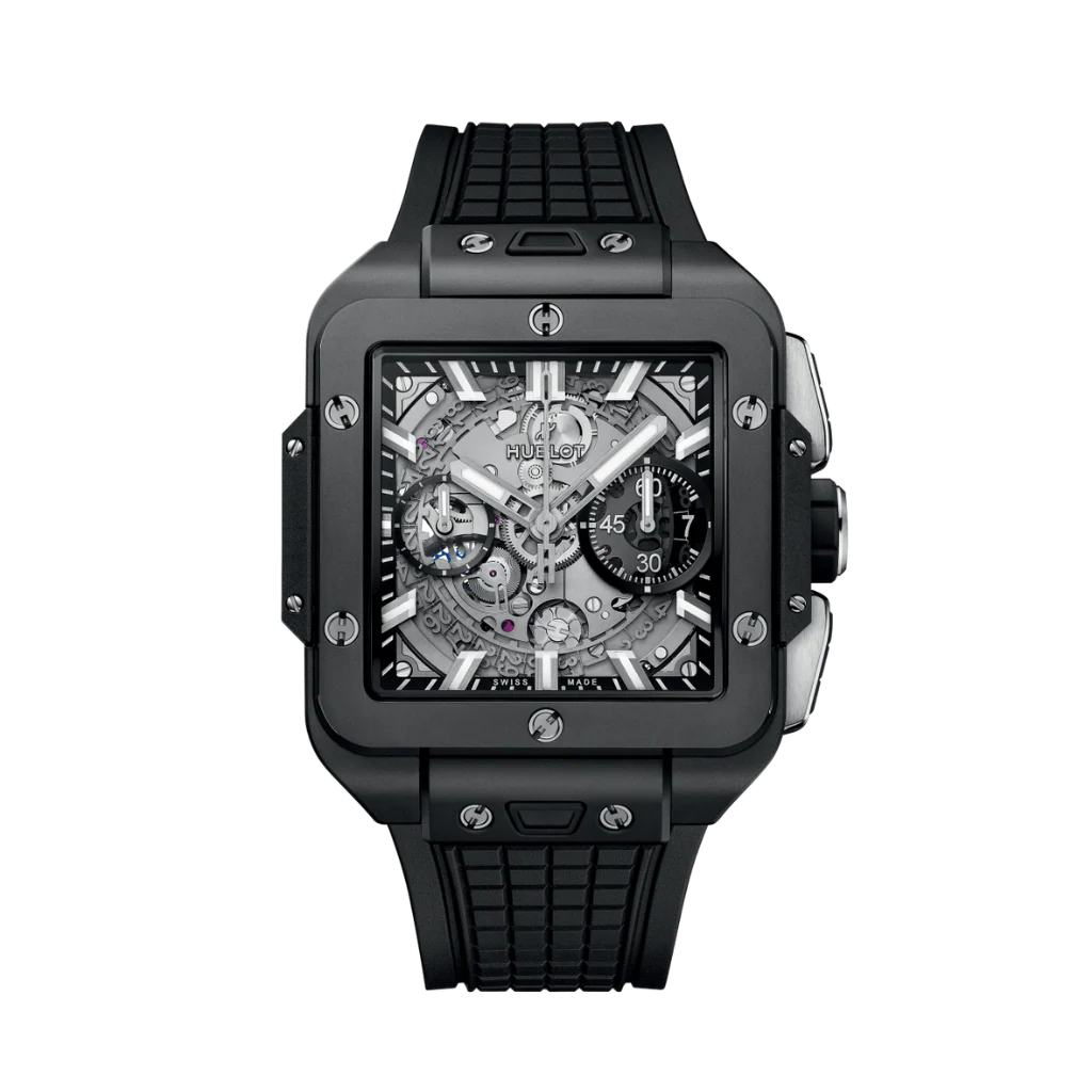 Hublot Square Bang Unico Black Magic 42 mm Transparent Dial Microblasted and Polished Black Ceramic Rubber Strap 821.CI.0170.RX