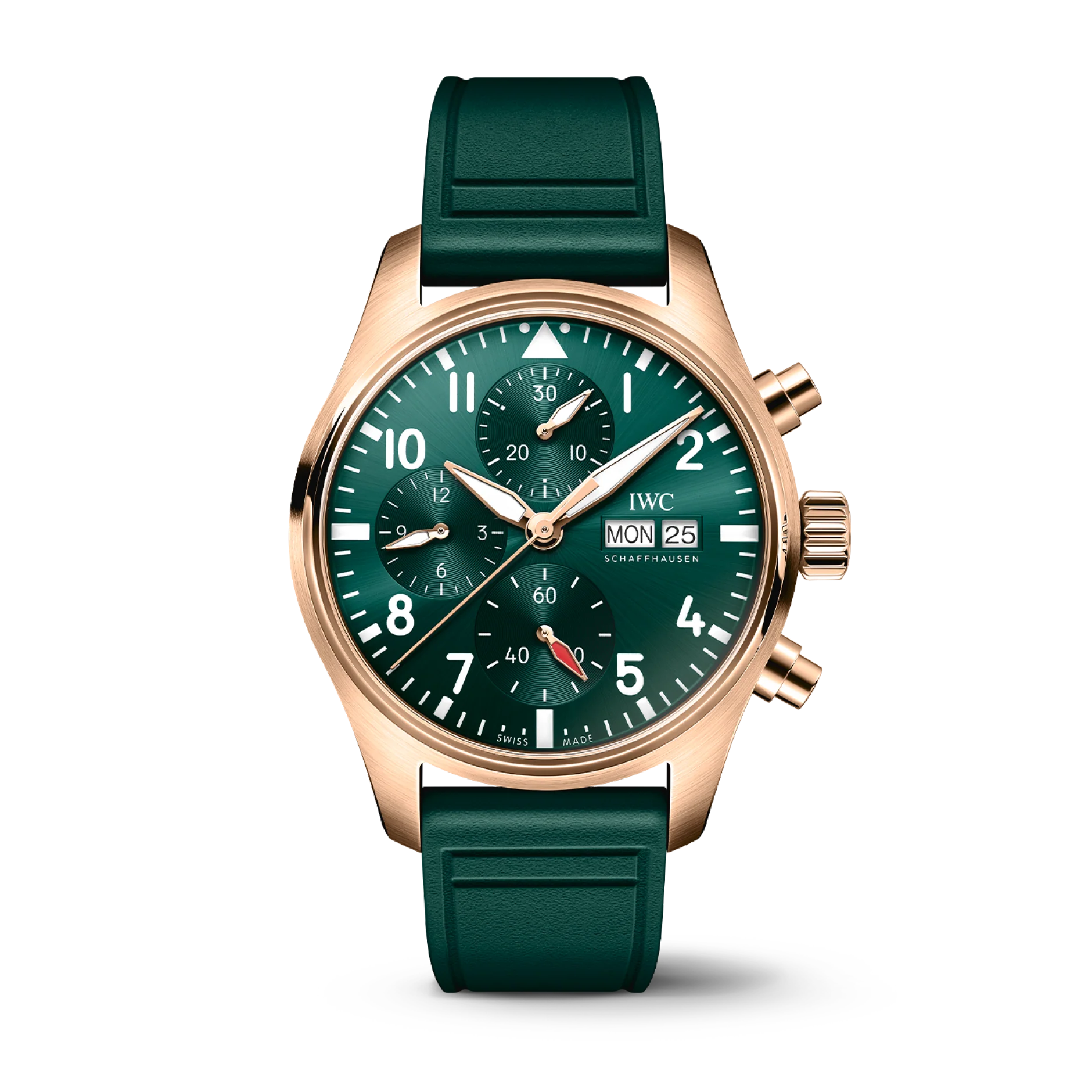 IWC Schaffhausen Pilot's Watch Chronograph 41 mm Green Dial 18 Kt 5N Gold Case Green Rubber Strap IW388110