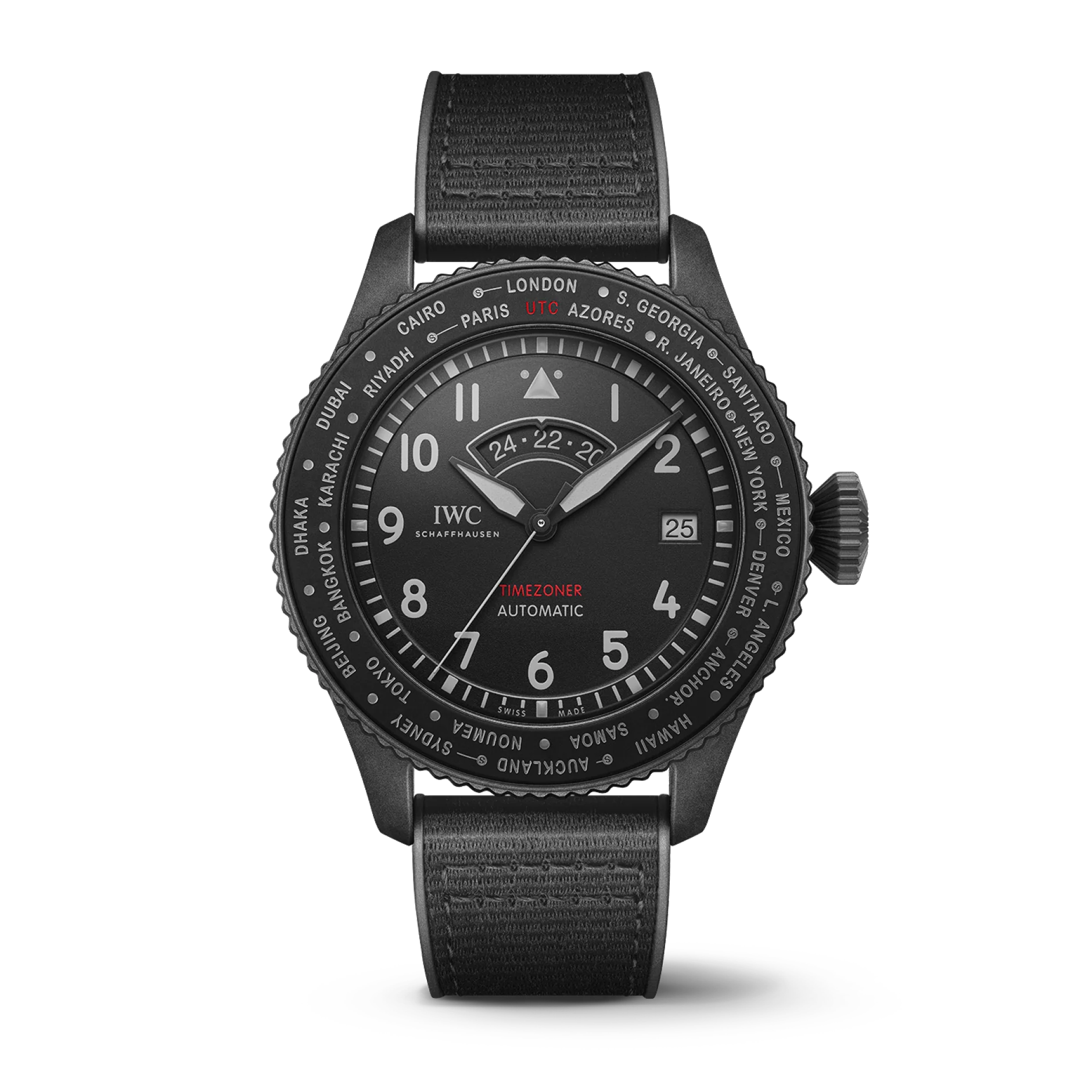 IWC Schaffhausen Pilot's Watch Timezoner TOP GUN Ceratanium® 46 mm Black Dial Ceratanium Black Rubber Strap IW395505