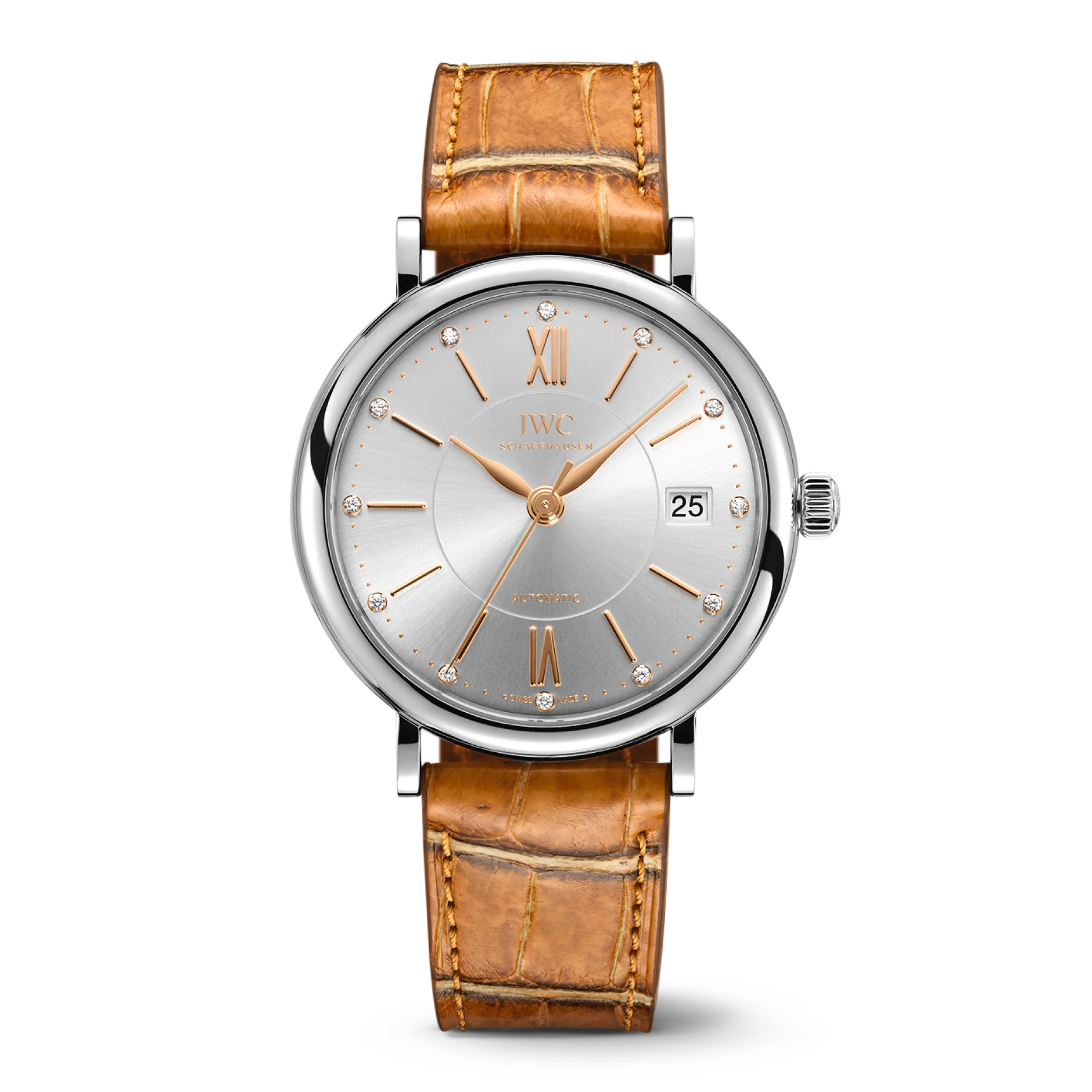 IWC Schaffhausen Portofino Automatic 37 mm Silver Dial Stainless Steel Light Brown Leather Strap IW458101