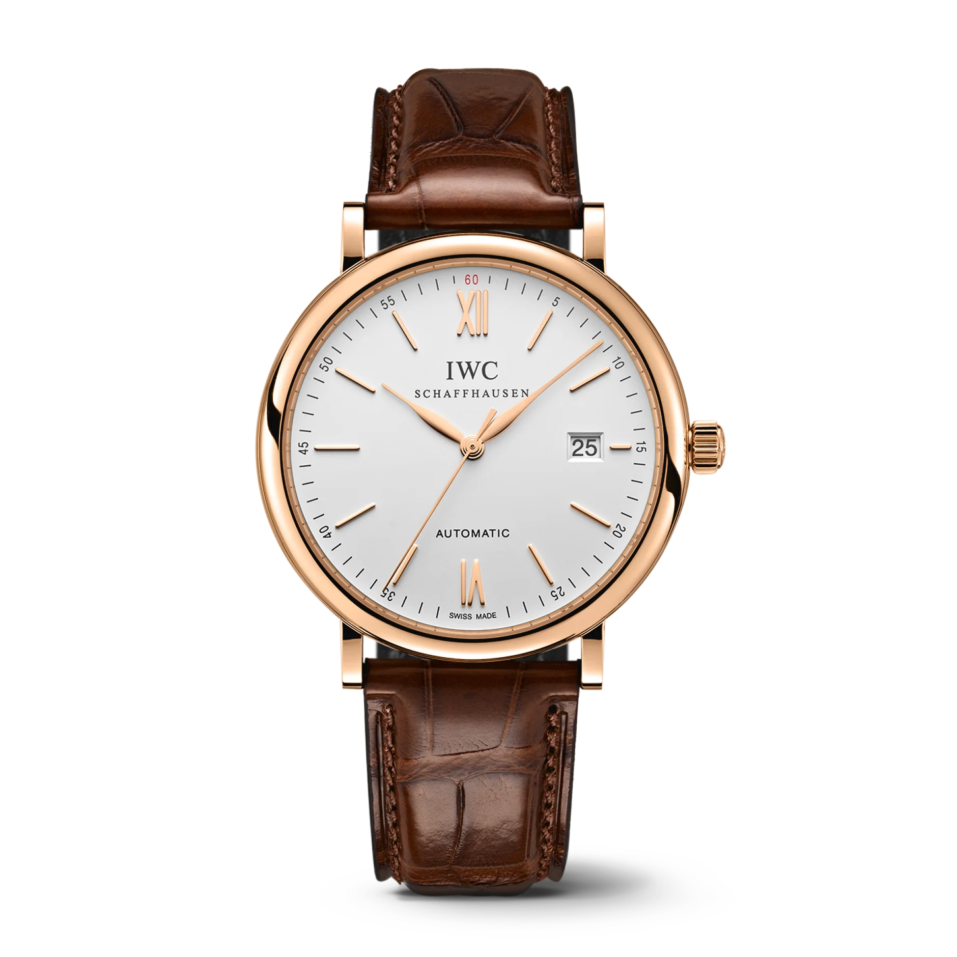 IWC Schaffhausen Portofino Automatic 40 mm Silver Dial 18 Kt 5N Gold Case Dark Brown Leather Strap IW356504