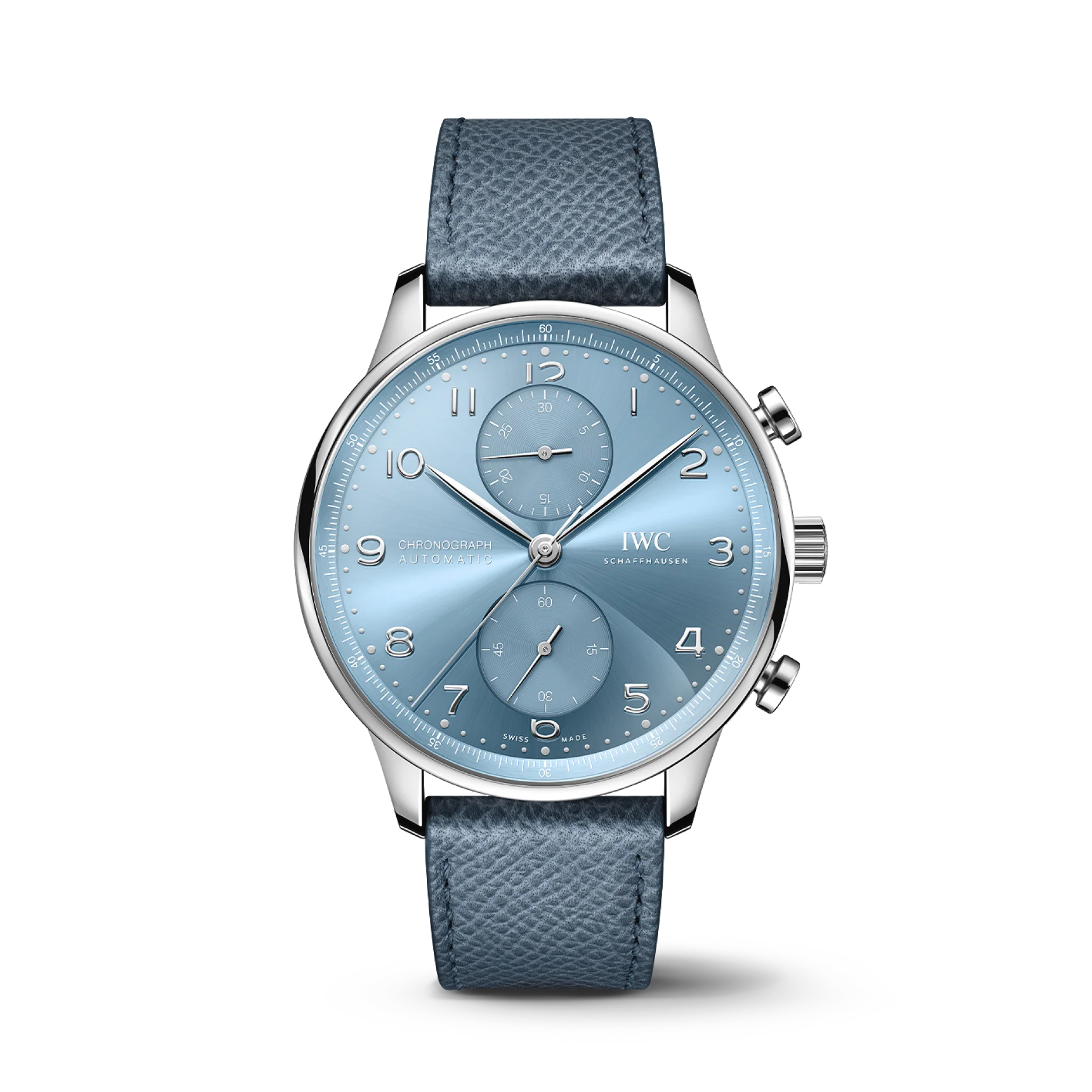 IWC Schaffhausen Portugieser Chronograph 41 mm Blue Dial 18k White Gold Light Blue Strap IW371626