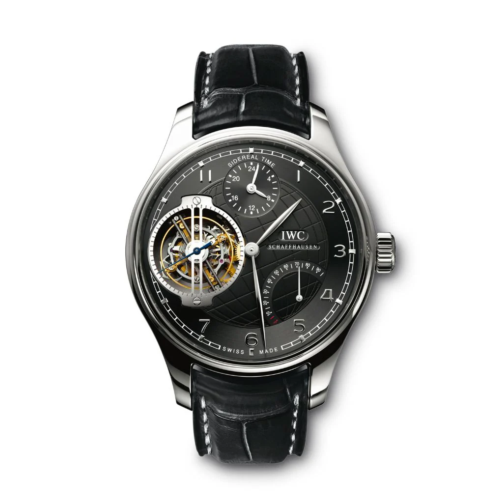 IWC Schaffhausen Portugieser Sidérale Scafusia 46 mm Black Dial Platinum Black Leather Strap IW504101