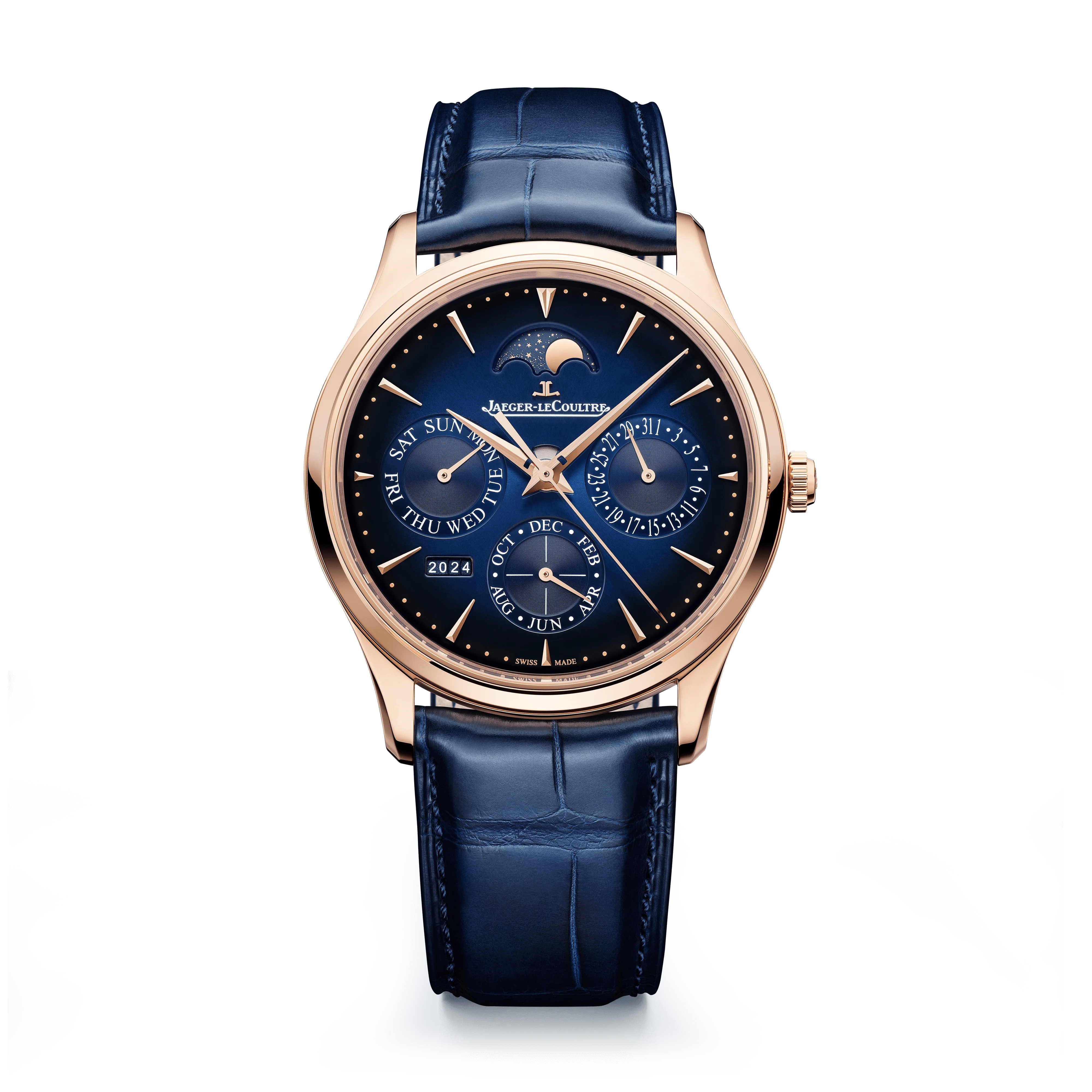 Jaeger-LeCoultre Master Ultra Thin Perpetual Calendar 39 mm Blue Dial Rose Gold Leather Strap Q114258J
