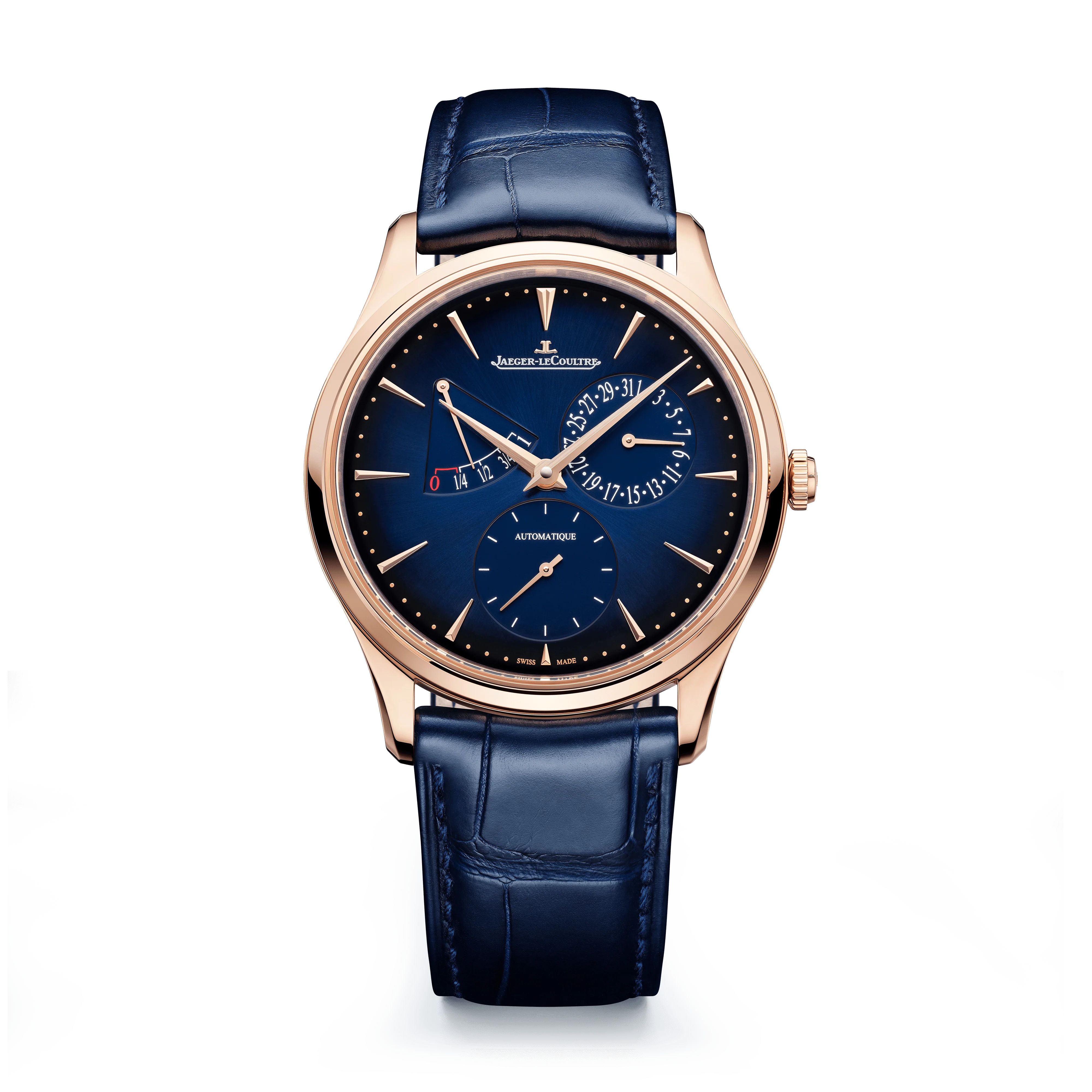Jaeger-LeCoultre Master Ultra Thin Power Reserve 39 mm Blue Dial Rose Gold Leather Strap Q137258J