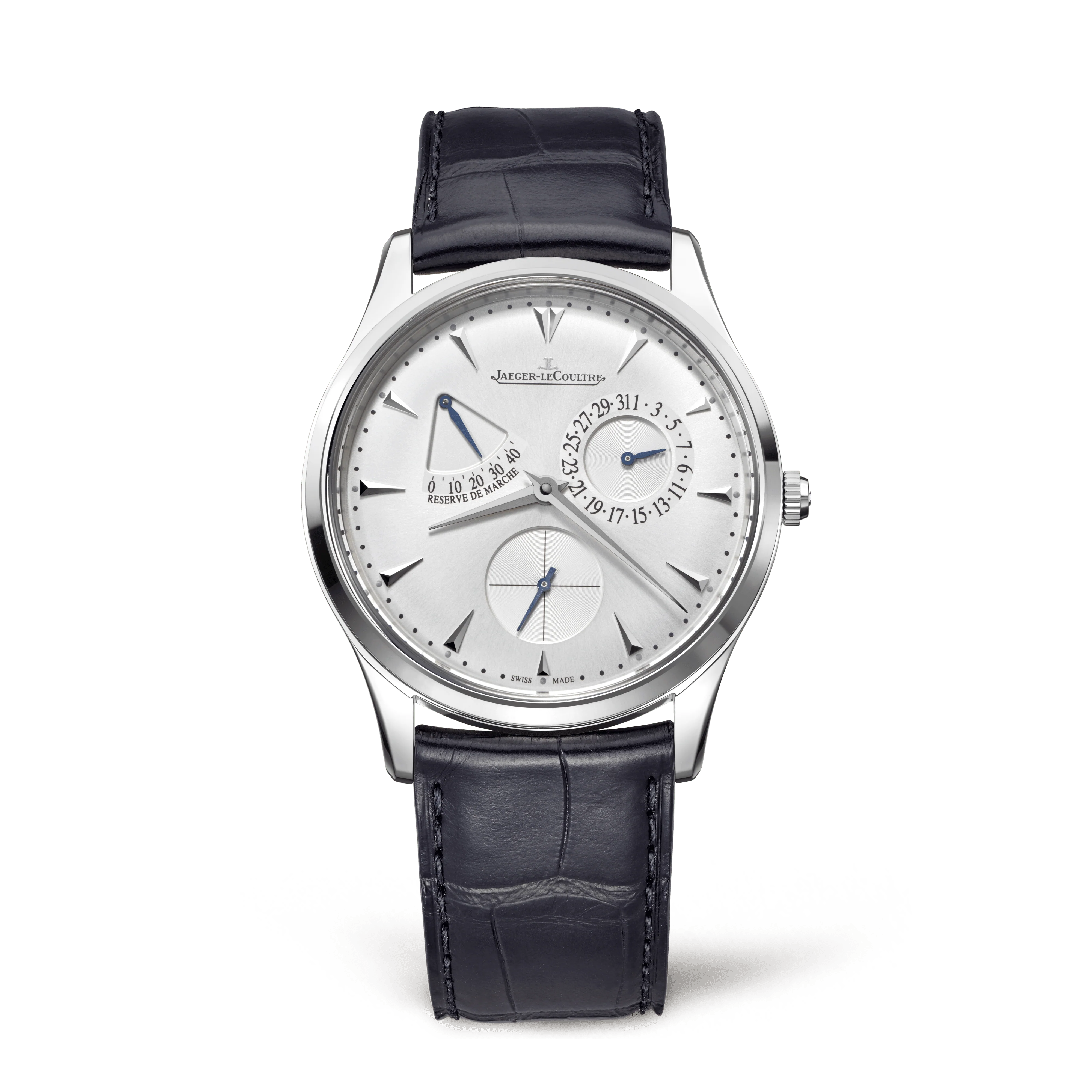 Jaeger-LeCoultre Master Ultra Thin Power Reserve 39 mm Silvered Grey Dial Stainless Steel Leather Strap Q1378420