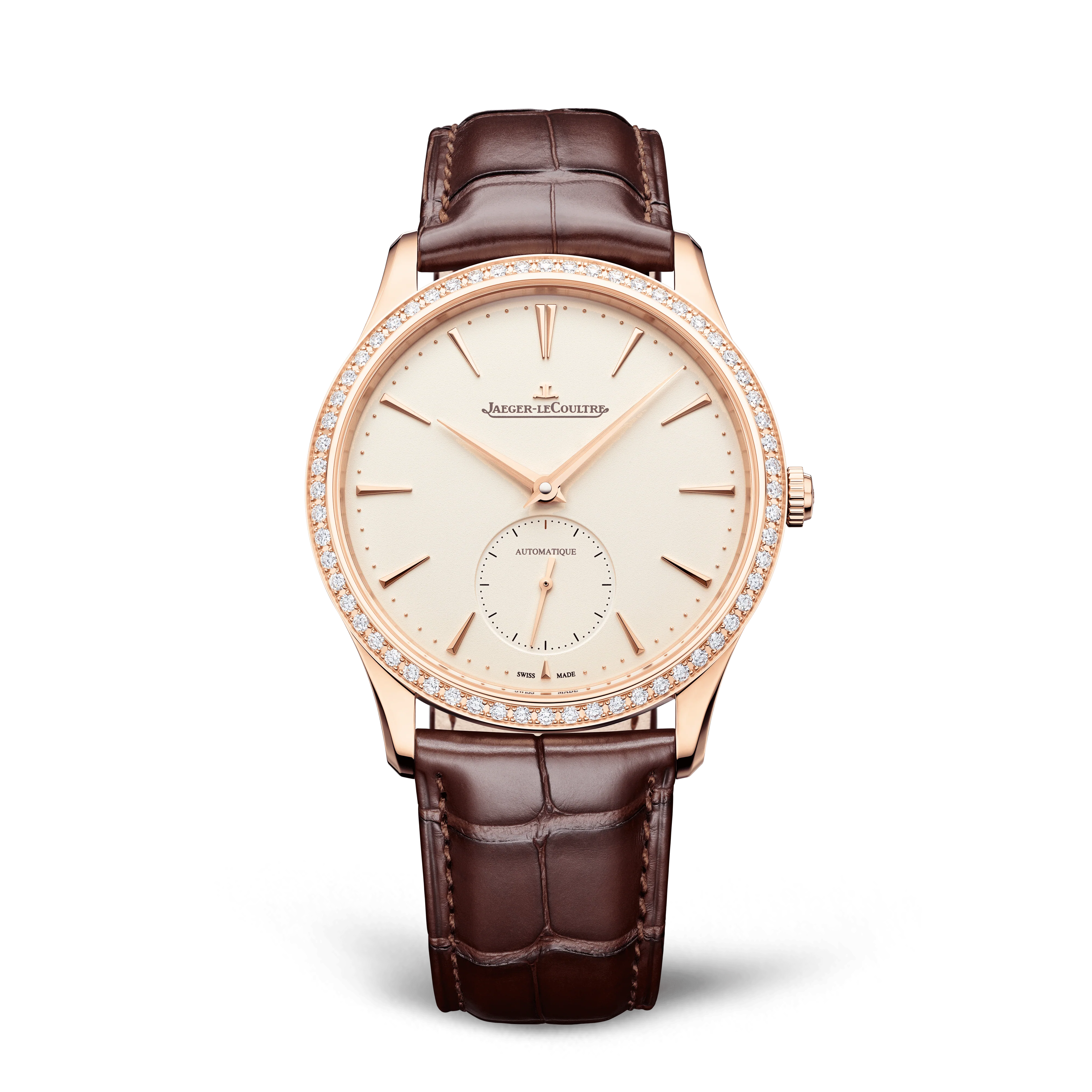 Jaeger-LeCoultre Master Ultra Thin Small Seconds 39 mm Beige Dial with Diamonds Rose Gold Leather Strap Q1212501