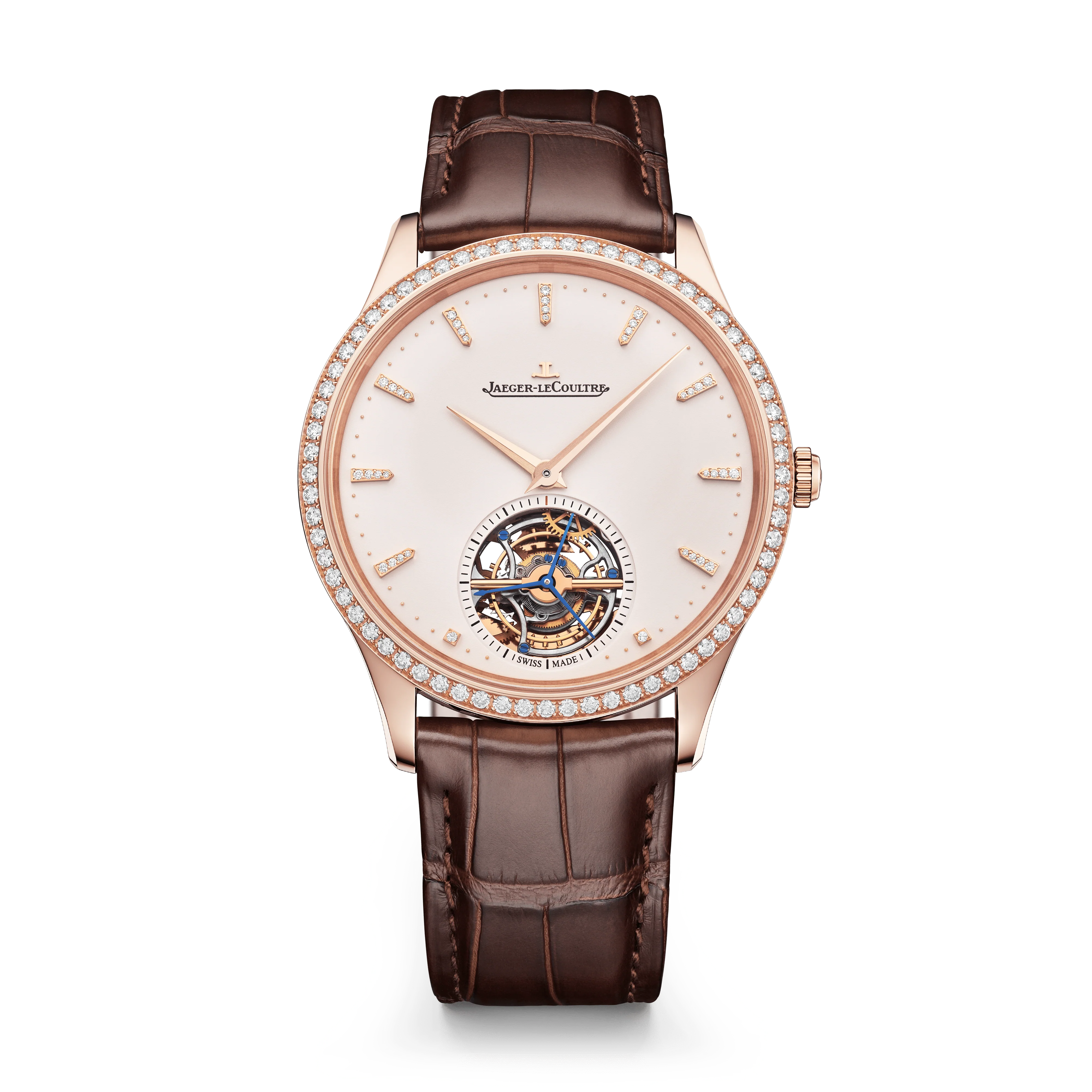 Jaeger-LeCoultre Master Ultra Thin Tourbillon 40 mm Beige Dial with Diamonds Pink Gold Leather Strap Q1682401