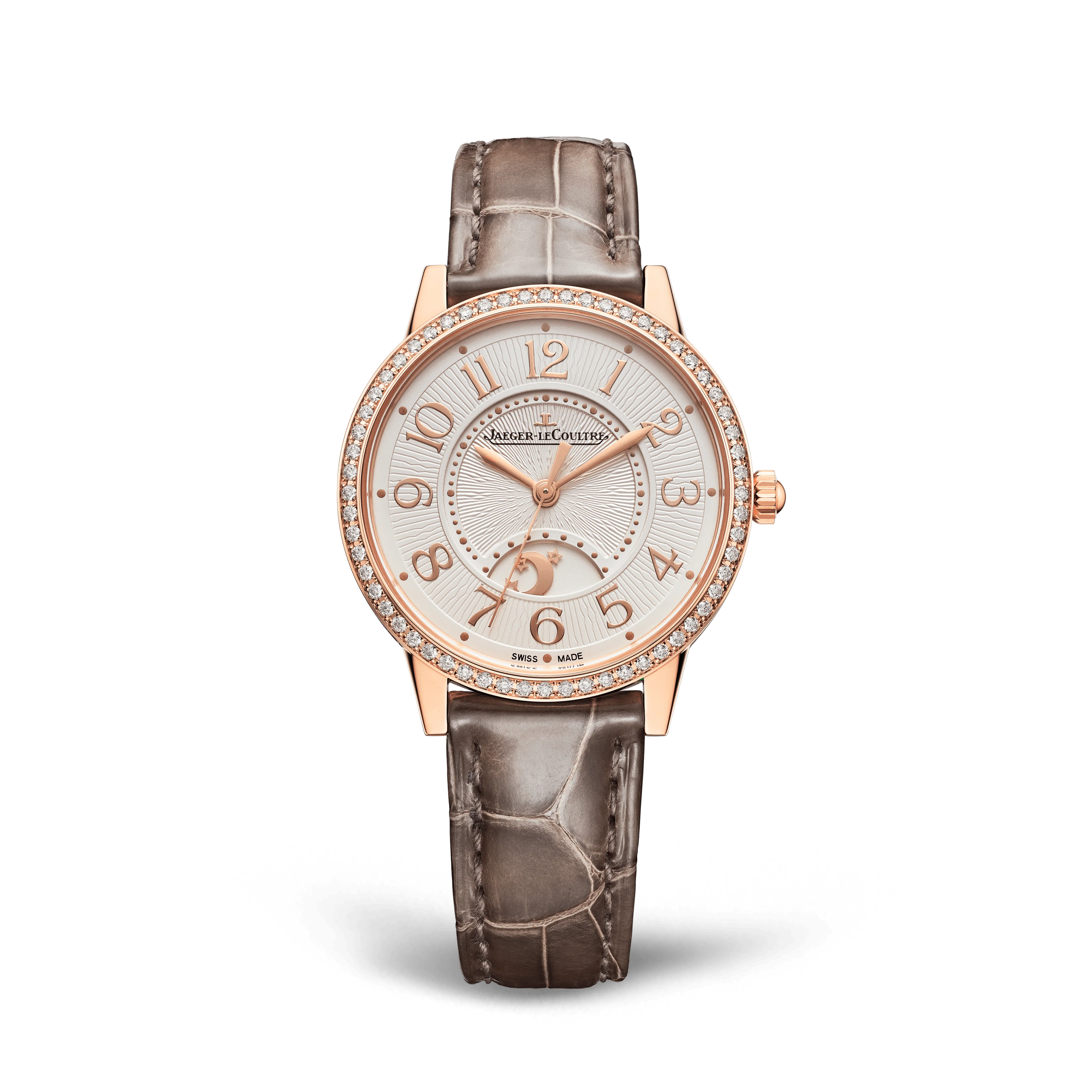 Jaeger-LeCoultre Rendez-Vous Classic Night & Day 34 mm Silvered Grey Dial with Diamonds Pink Gold Leather Strap Q3442440
