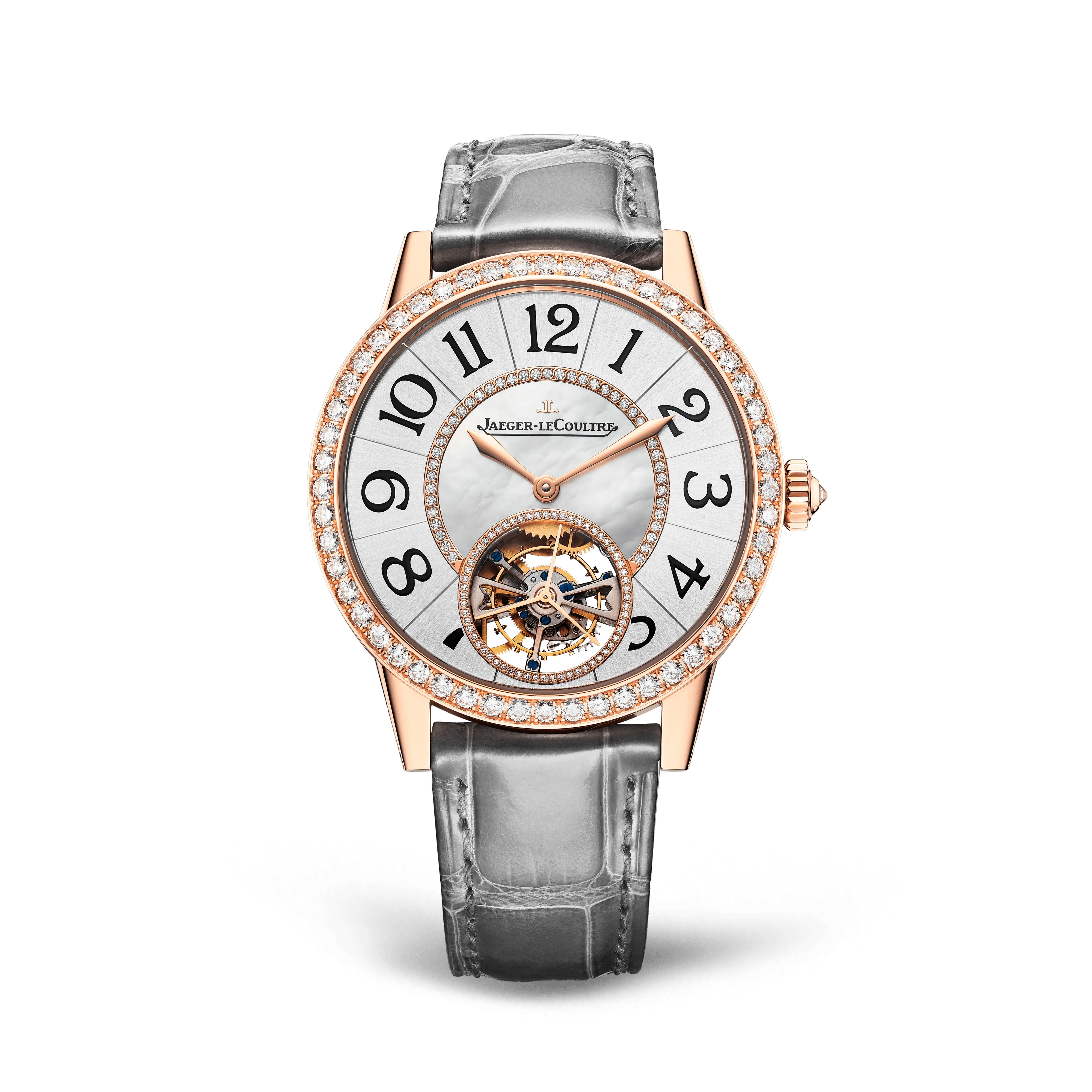 Jaeger-LeCoultre Rendez-Vous Jewellery Tourbillon 39 mm Grey Dial with Diamonds Pink Gold Leather Strap Q3412410