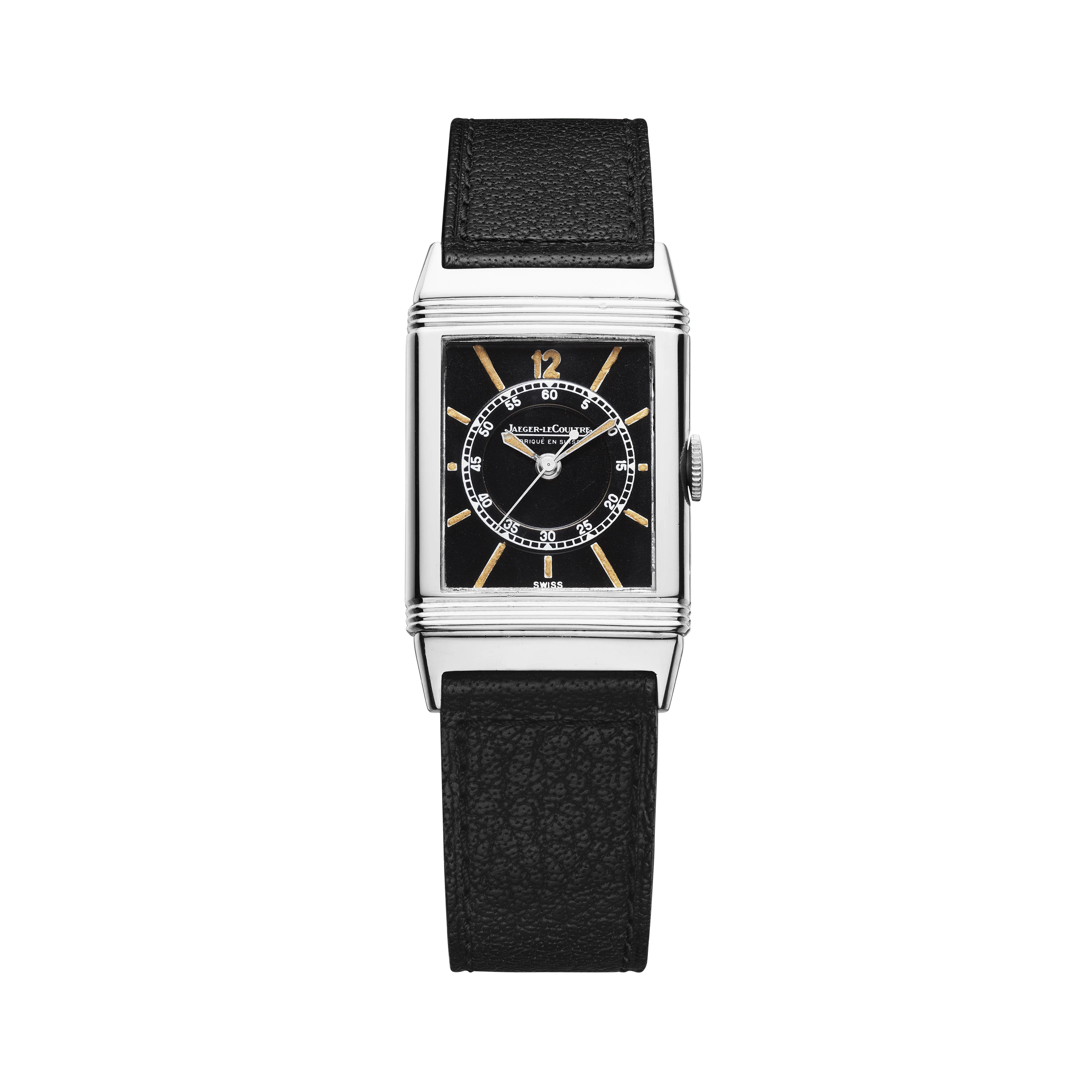 Jaeger-LeCoultre THE COLLECTIBLES Reverso Central Seconds 23 x 38 mm Black Dial Stainless Steel Leather Strap QV020102