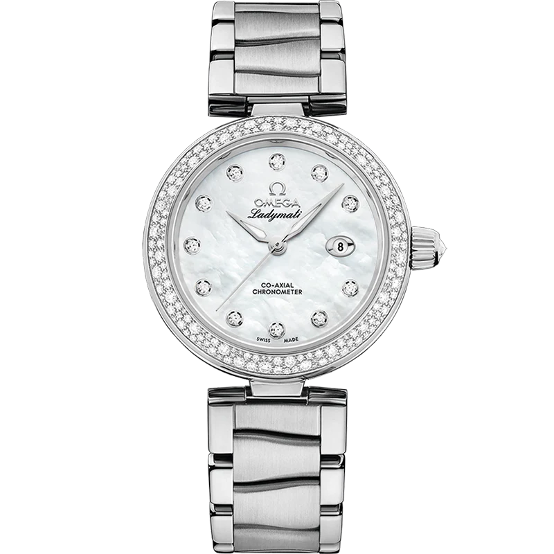Omega De Ville Ladymatic 34 mm White Dial with Diamonds Stainless Steel Bracelet 425.35.34.20.55.002