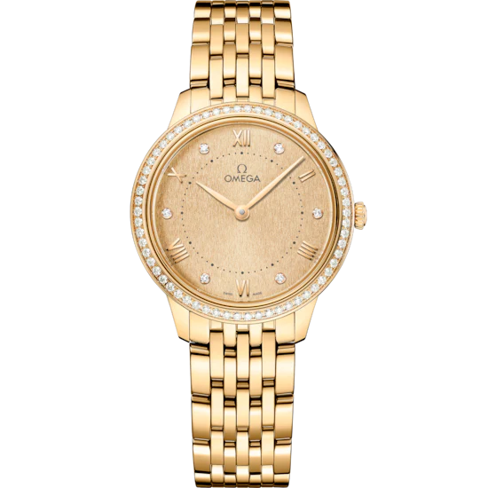 Omega De Ville Prestige 30 mm Yellow Dial with Diamonds 18k Yellow Gold Bracelet 434.55.30.60.58.001