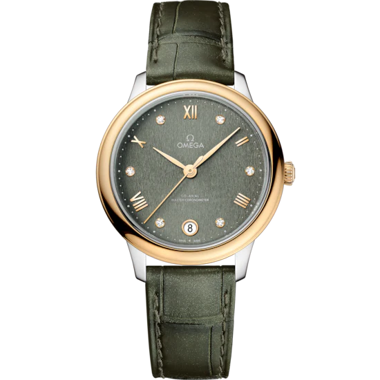 Omega De Ville Prestige 34 mm Green Dial with Diamonds Stainless Steel and 18k Yellow Gold Strap 434.23.34.20.60.001
