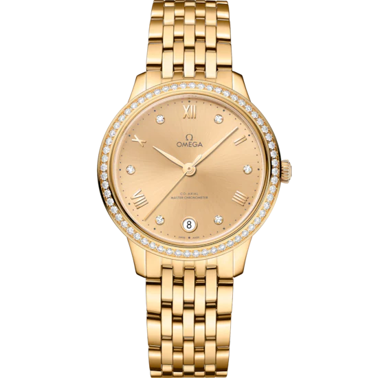 Omega De Ville Prestige 34 mm Yellow Dial with Diamonds 18k Yellow Gold Bracelet 434.55.34.20.58.001