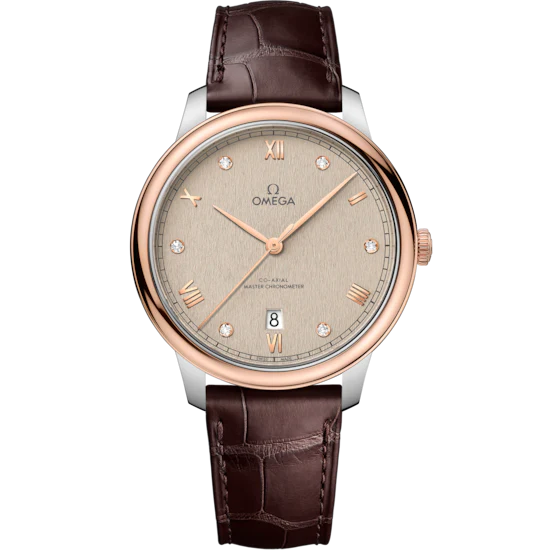 Omega De Ville Prestige 40 mm Linen Dial with Diamonds Stainless Steel and Sedna™ 18k Rose Gold Strap 434.23.40.20.59.001