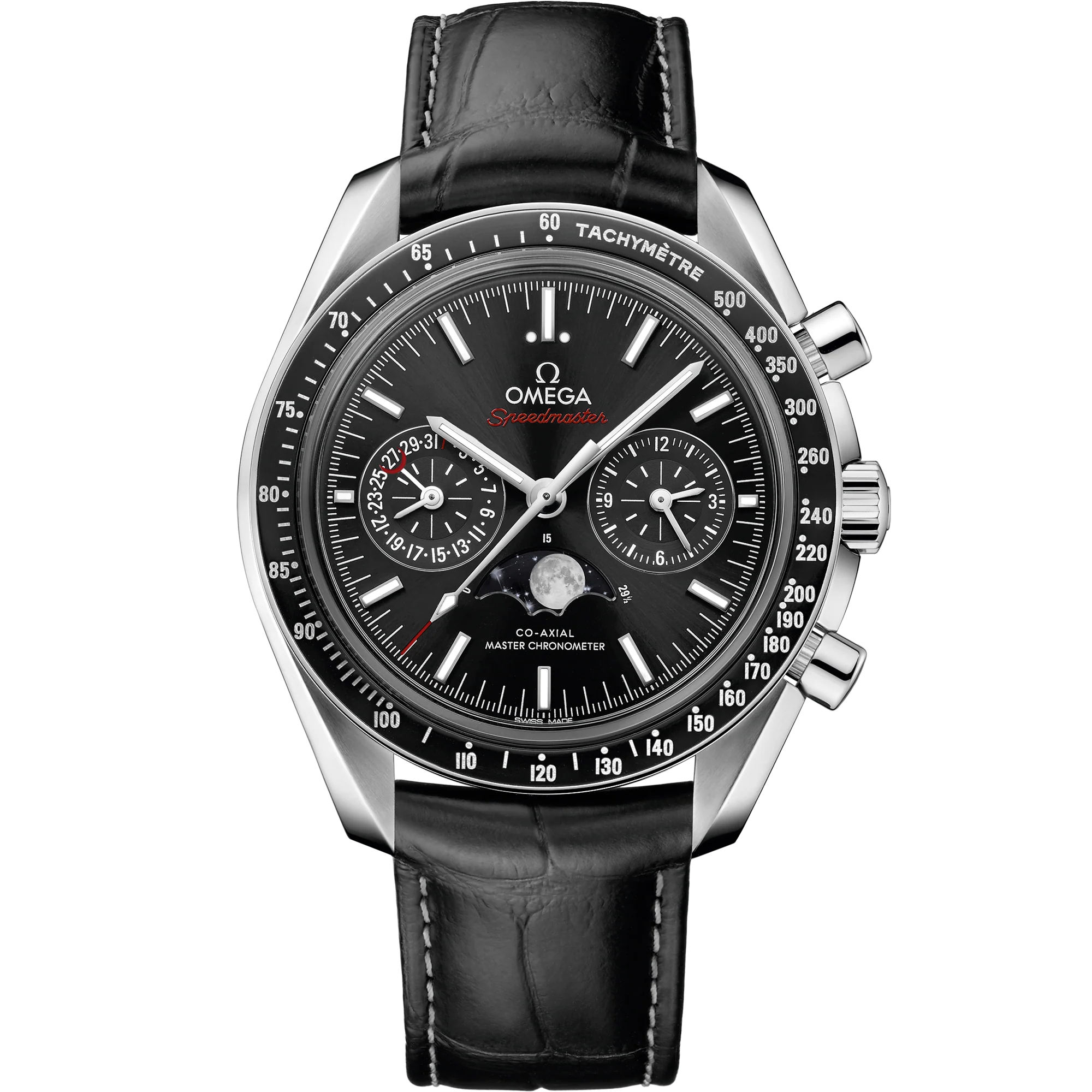 Omega Speedmaster  Moonphase  Black Dial  44.25 mm Stainless Steel Strap 304.33.44.52.01.001