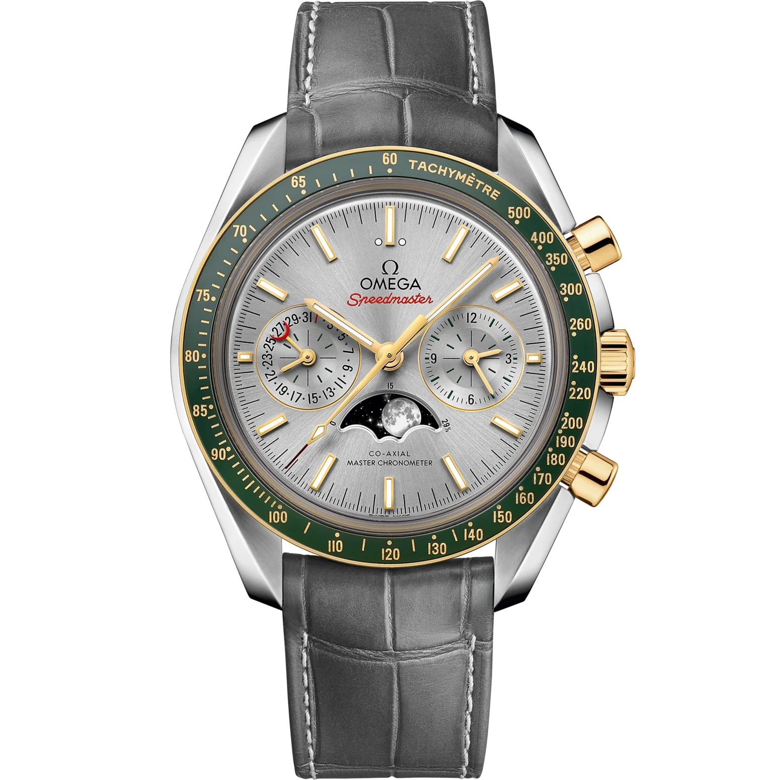 Omega Speedmaster Moonphase Grey Dial 44.25 mm Stainless Steel 18k Yellow Gold Strap 304.23.44.52.06.001
