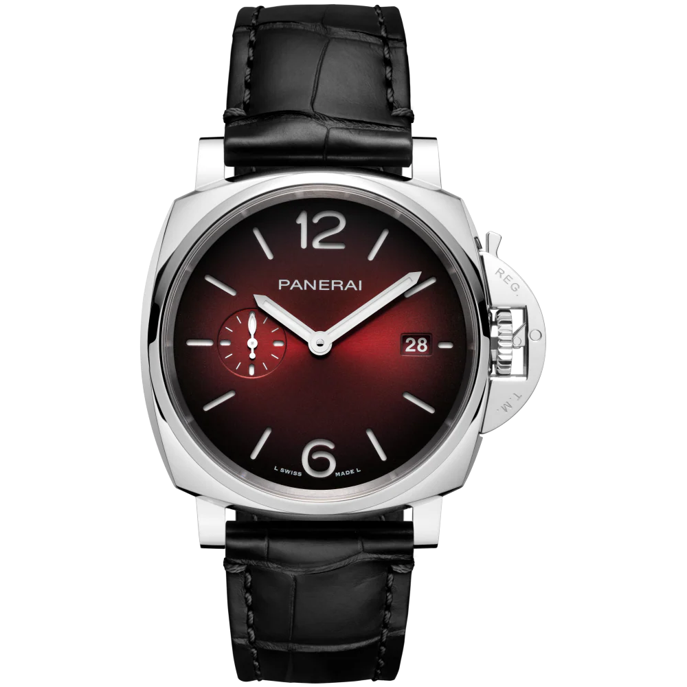 Panerai Luminor Due 42 mm Burgundy Dial Polished Stainless Steel Leather Strap PAM01424