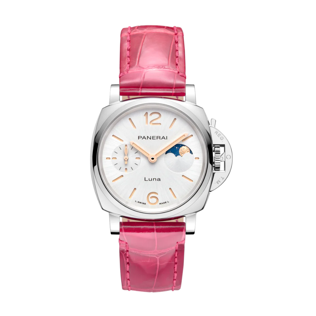 Panerai Luminor Due Luna 38mm White Dial Stainless Steel Leather Strap PAM01180