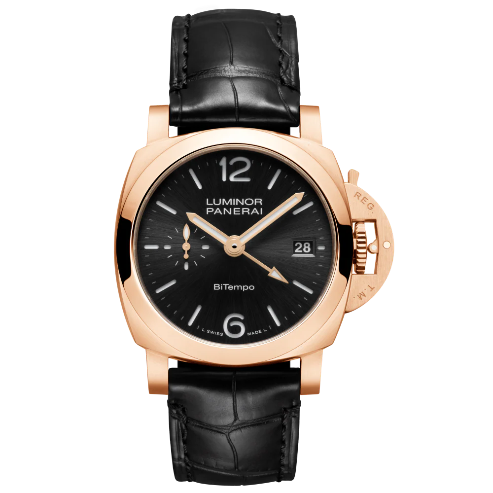 Panerai Luminor Quaranta BiTempo Goldtech™ 40 mm Black Dial Brushed Panerai Goldtech™ Leather Strap PAM01641