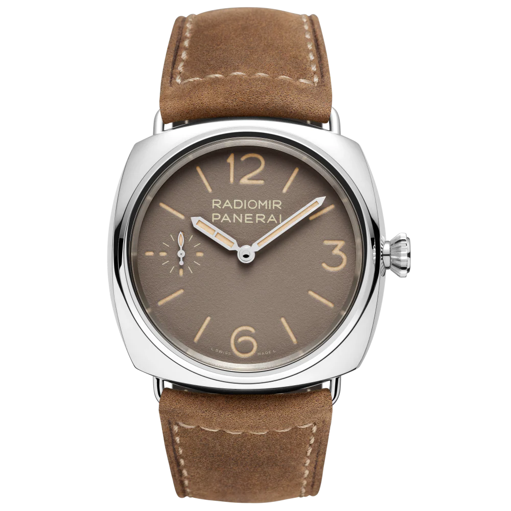 Panerai Radiomir Officine 45 mm Beige Dial Polished Stainless Steel Leather Strap PAM01385