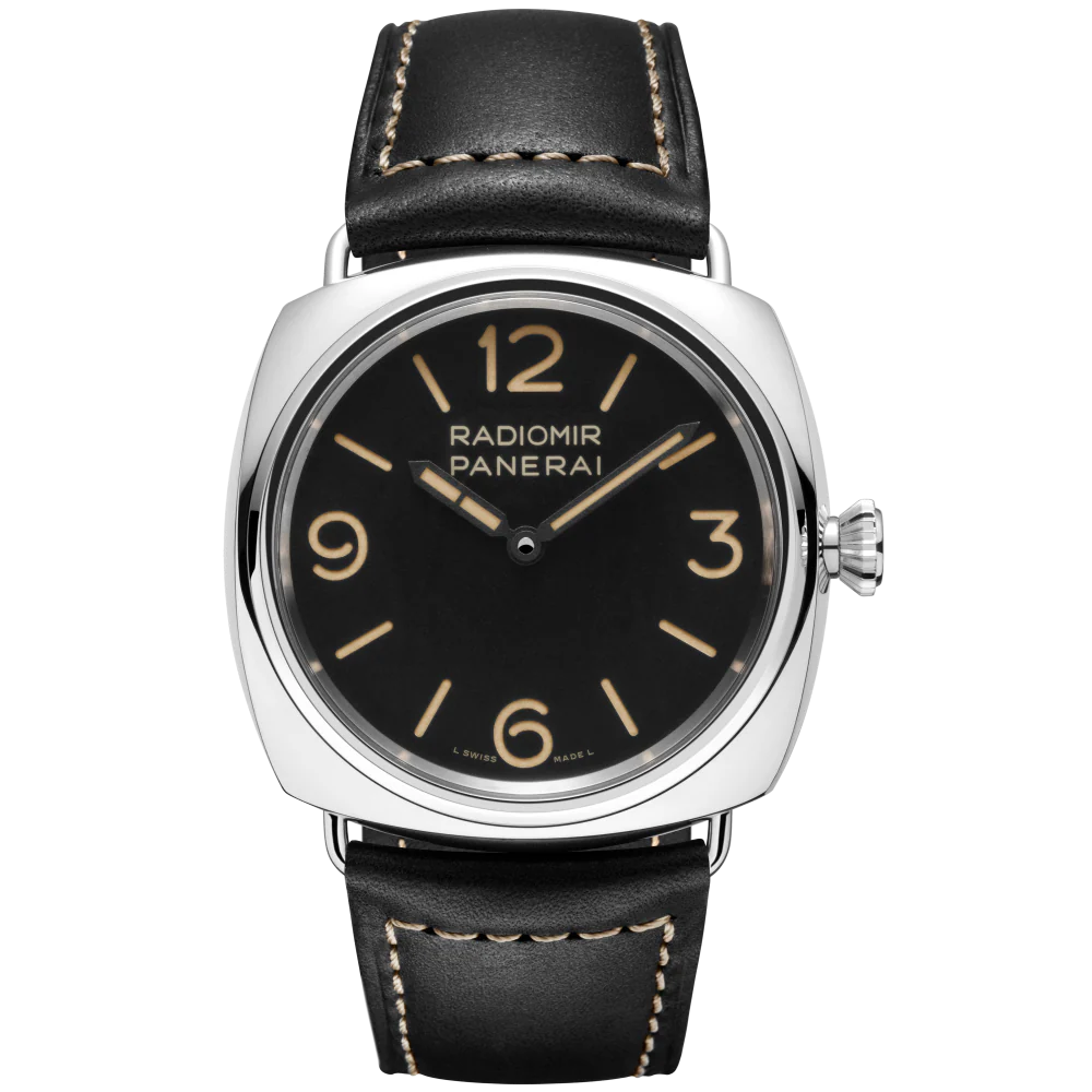 Panerai Radiomir Officine 45 mm Black Dial Polished Stainless Steel Leather Strap PAM01382