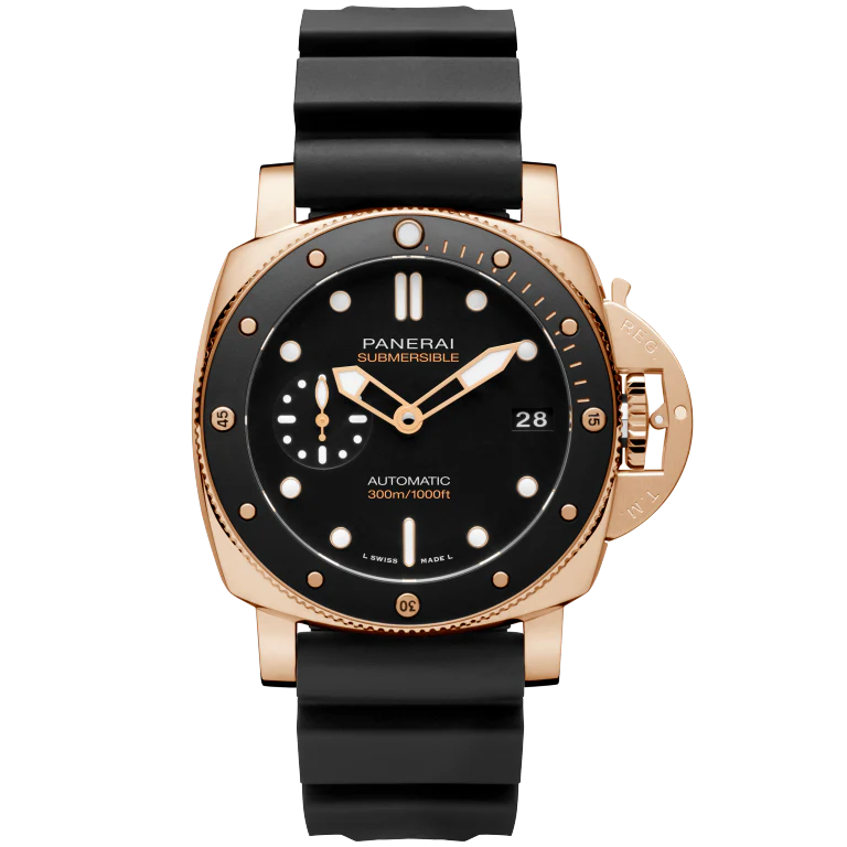 Panerai Submersible Goldtech™ 42 mm Black Dial Brushed Panerai Goldtech Caoutchouc Black Strap PAM02164
