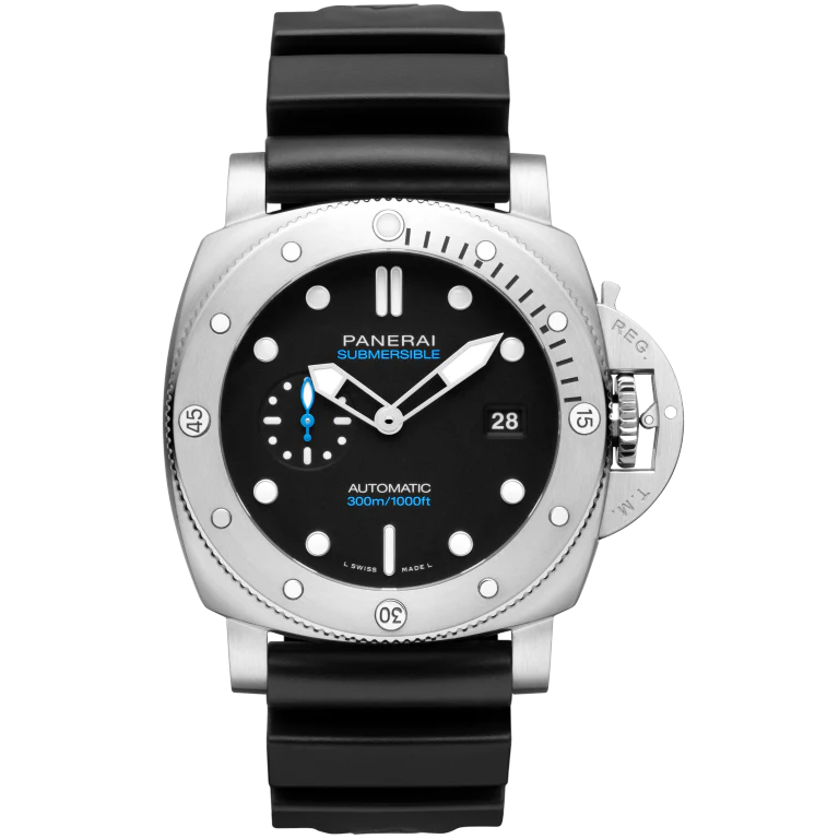 Panerai Submersible QuarantaQuattro 44 mm Black Dial Brushed Steel Caoutchouc Black Strap PAM01229
