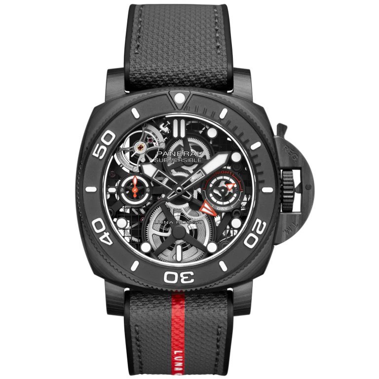 Panerai Submersible Tourbillon GMT Luna Rossa Experience Edition 45 mm Transparent Dial Carbotech Bi-Material Grey Luna Rossa Strap PAM01405