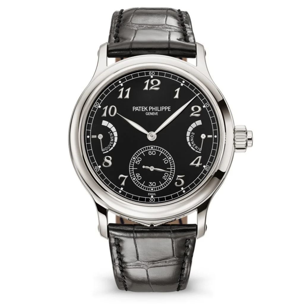 Patek Philippe Black Glazed Enamel Dial Platinum Case Black Leather 44.8 mm 6301P-001