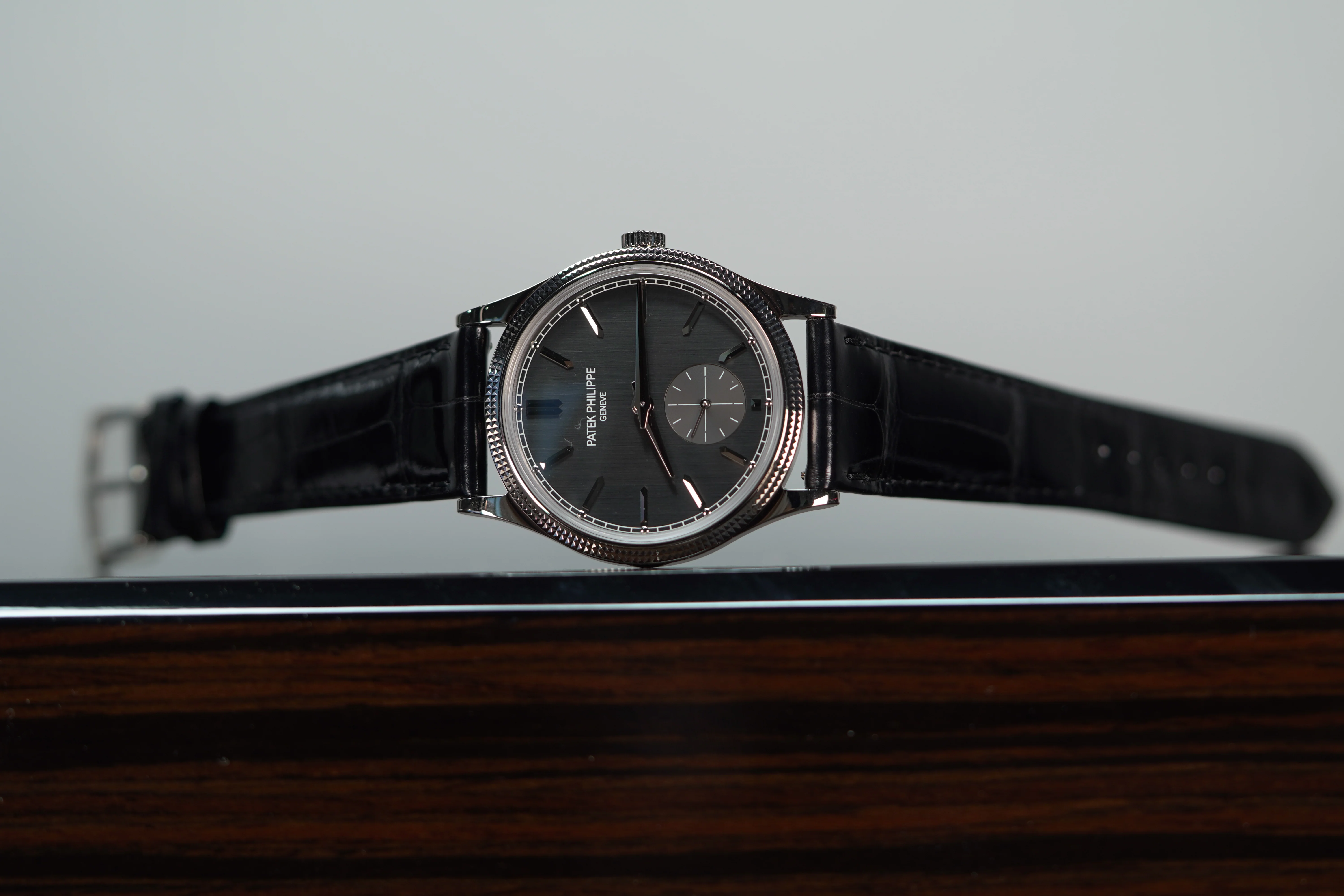 Patek Philippe Calatrava Gray Satin Dial White Gold Case Leather Black Leather 39mm 6119G-001 - Image 2
