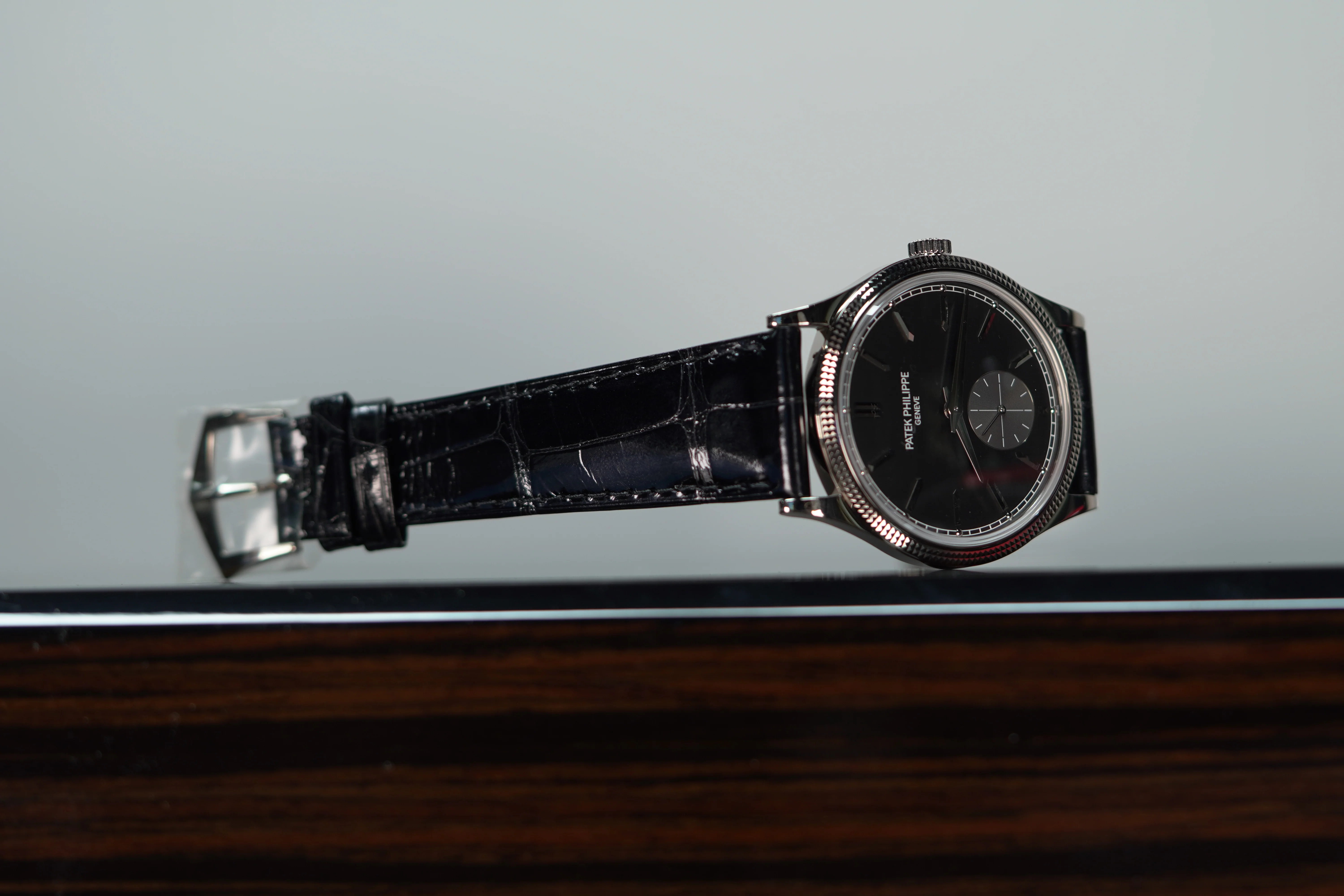 Patek Philippe Calatrava Gray Satin Dial White Gold Case Leather Black Leather 39mm 6119G-001 - Image 3