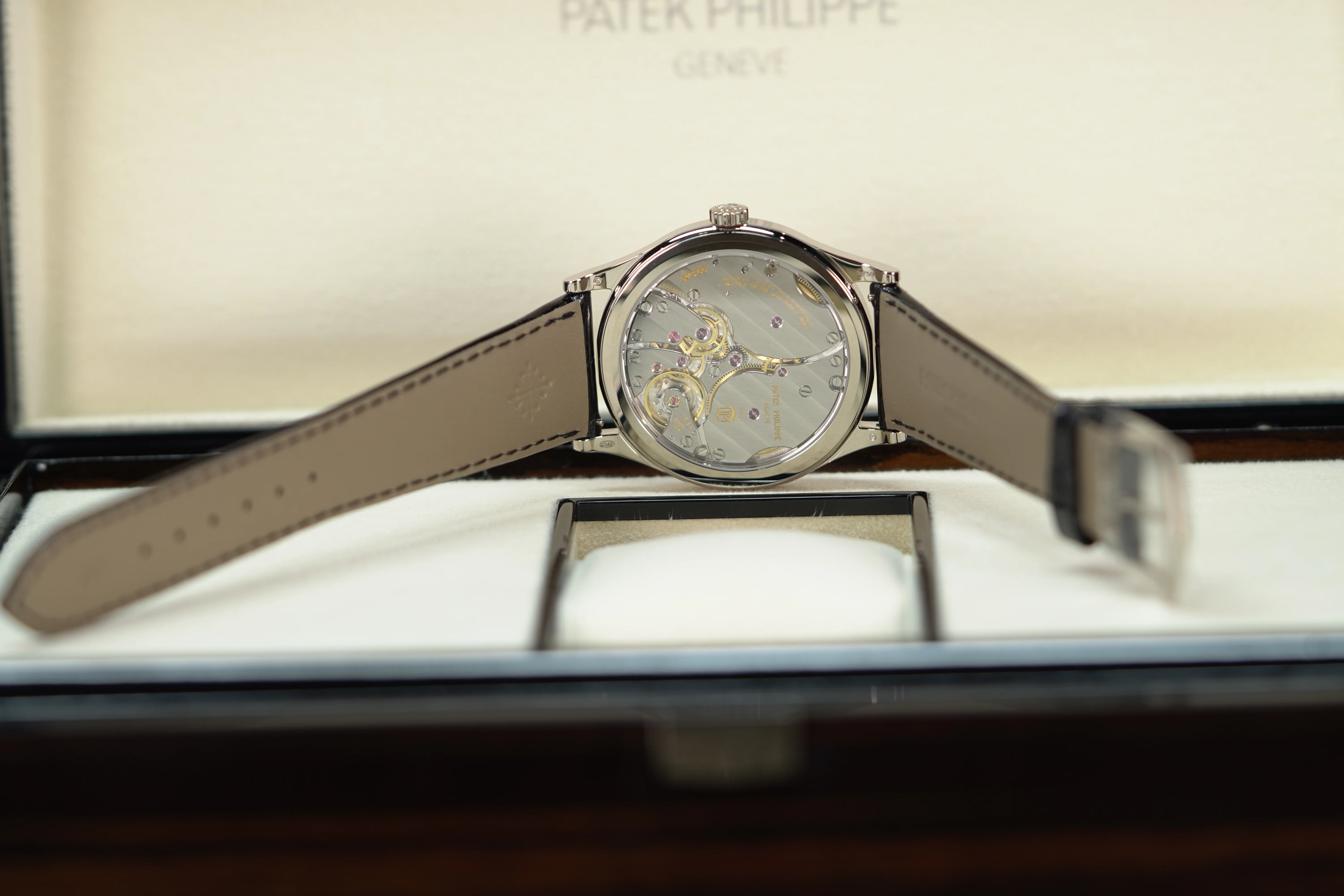 Patek Philippe Calatrava Gray Satin Dial White Gold Case Leather Black Leather 39mm 6119G-001 - Image 7