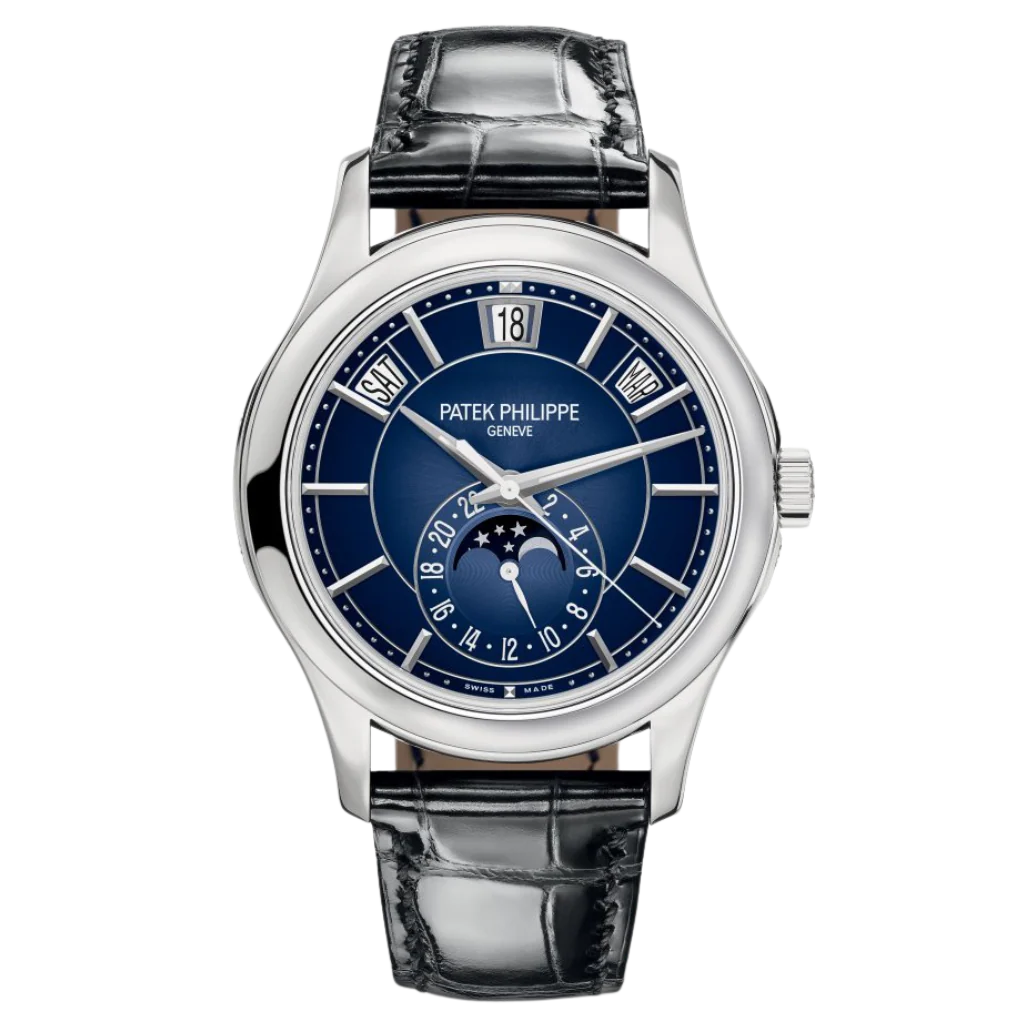 Patek Philippe Complications 40 mm Blue Dial 18K White Gold Leather Strap 5205G-013