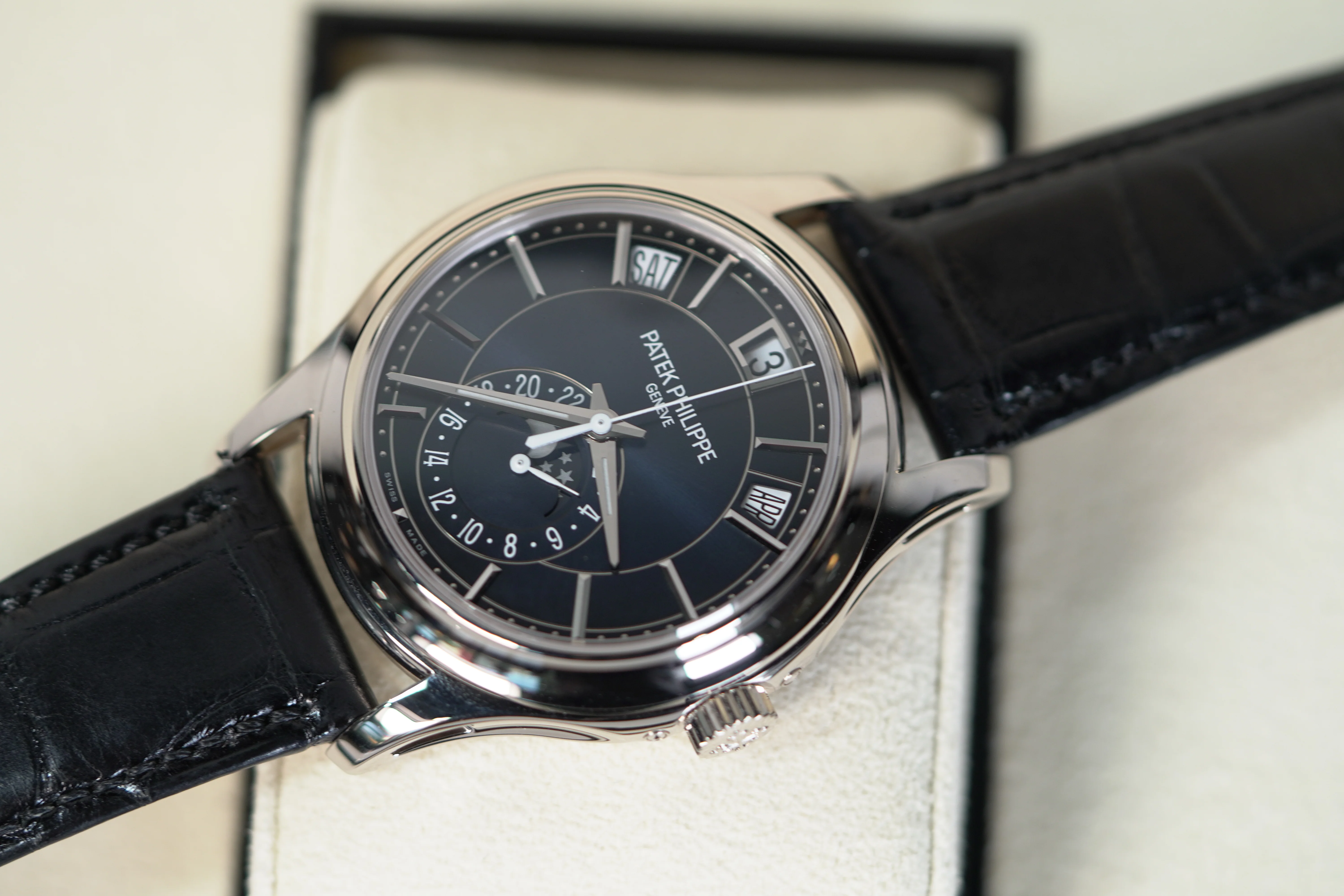 Patek Philippe Complications 40 mm Blue Dial 18K White Gold Leather Strap 5205G-013 - Image 2