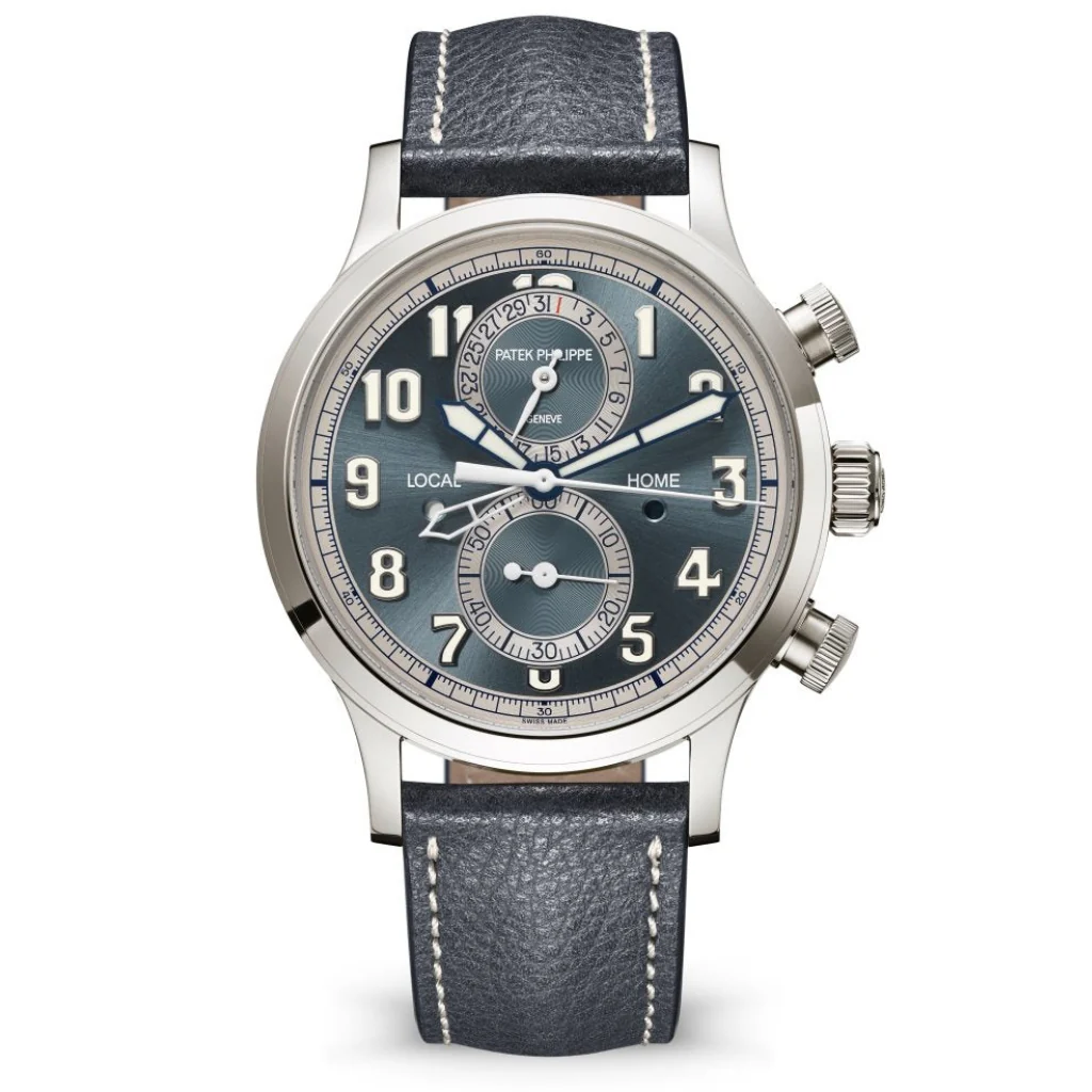Patek Philippe Complications Calatrava Blue/Gray Dial White Gold Case Green Strap 42 mm 5924G-010