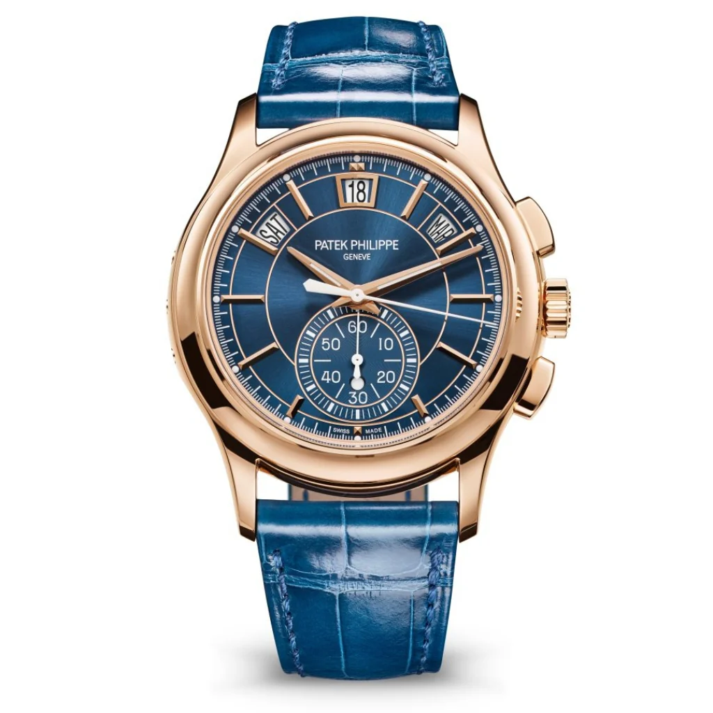 Patek Philippe Complications Flyback Chrono Sunburst Blue Dial Rose Gold Case Blue   Strap 42mm 5905R-010