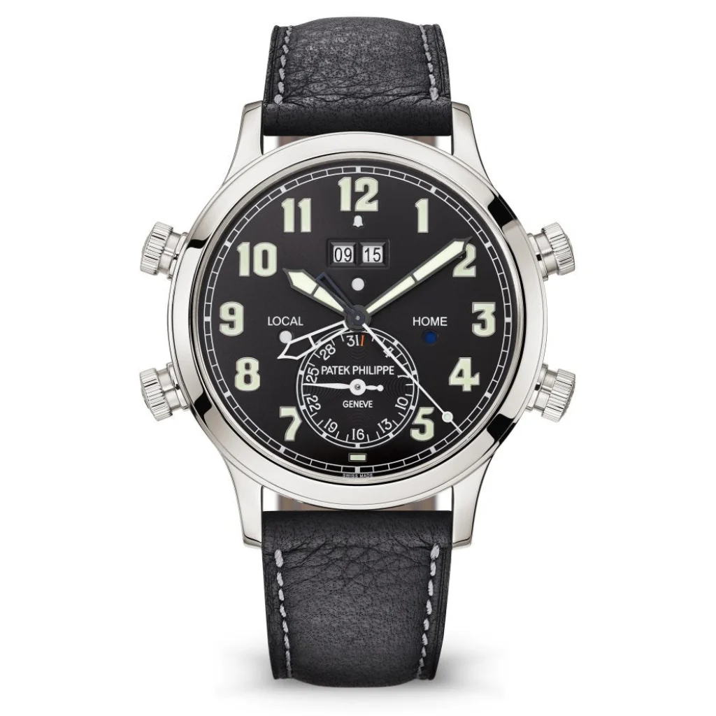 Patek Philippe Grand Complications Travel Time Black Sunburst Dial Platinum Case Black Strap 42.2 mm 5520P-001