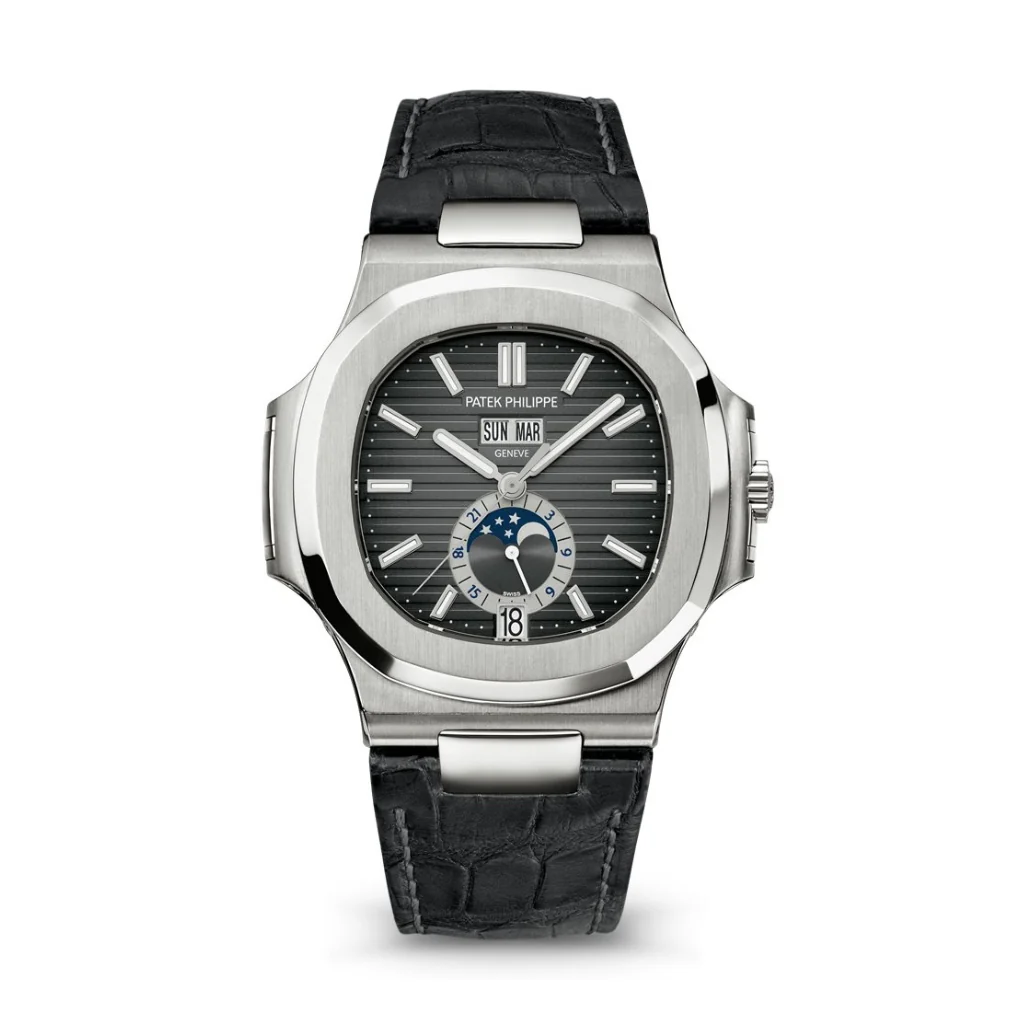 Patek Philippe Nautilus 40.5 mm Black Dial Stainless Steel Leather Strap 5726A-001