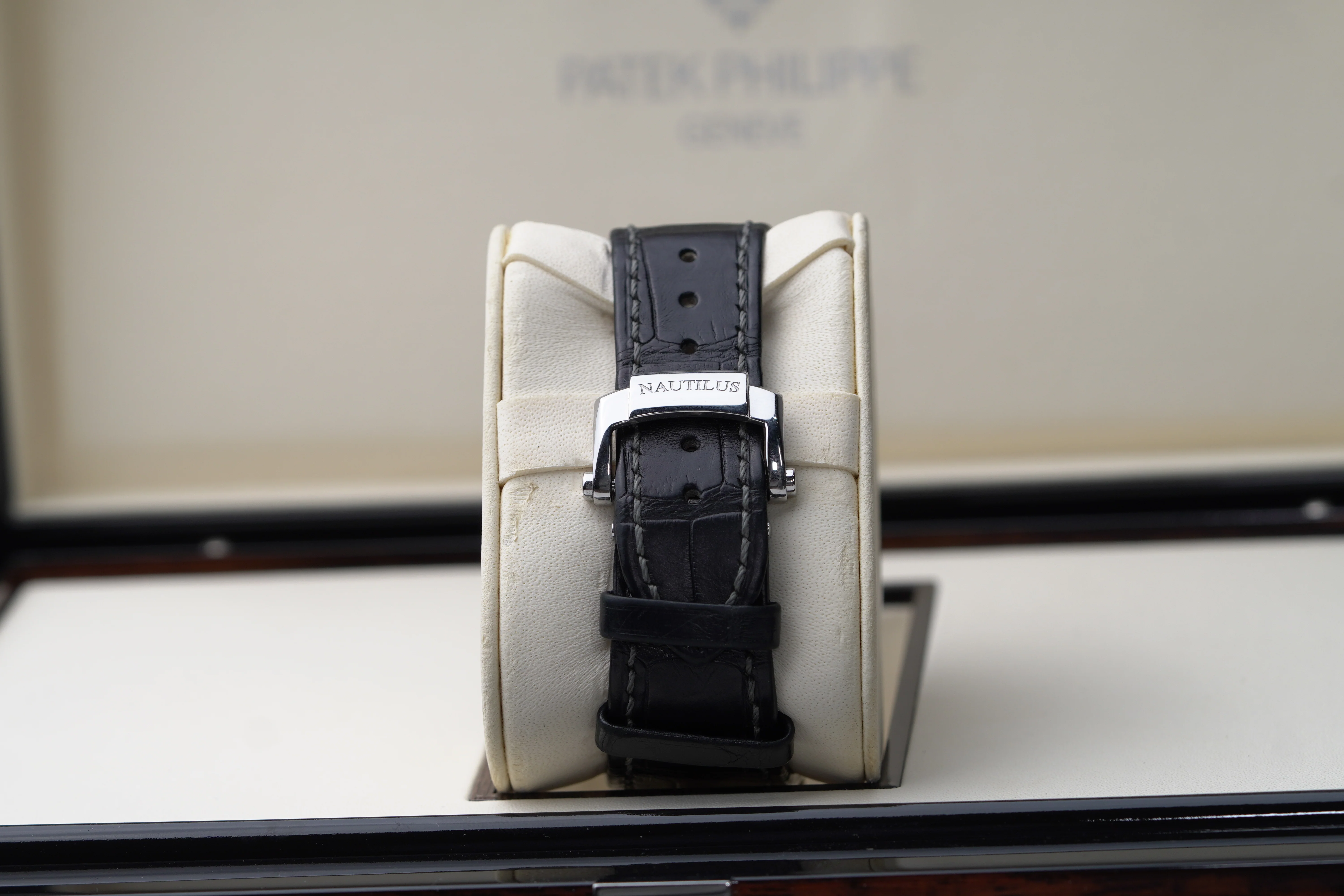 Patek Philippe Nautilus 40.5 mm Black Dial Stainless Steel Leather Strap 5726A-001 - Image 8
