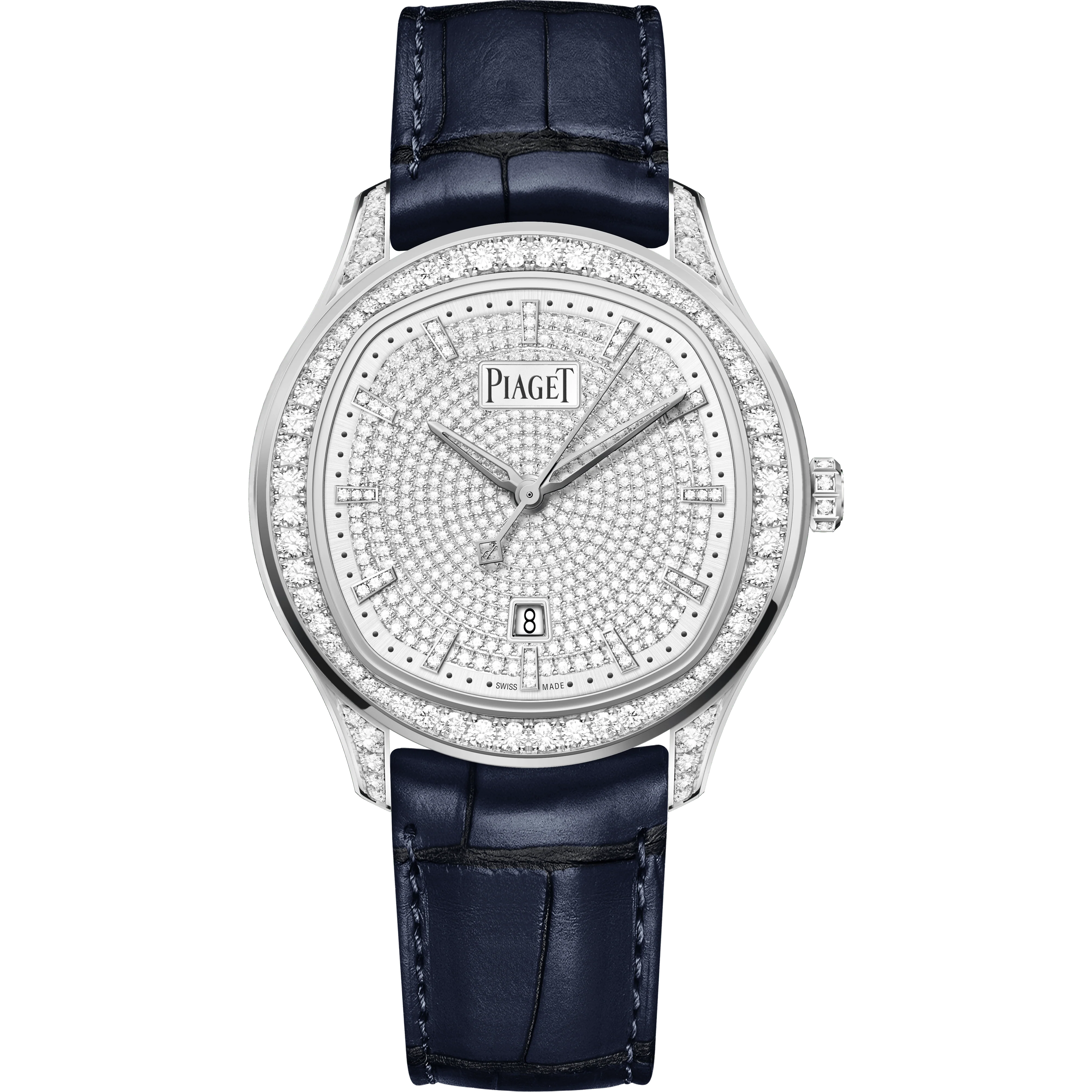 Piaget Polo Date watch 36 mm Diamond Paved Dial 18K White Gold Strap G0A46024
