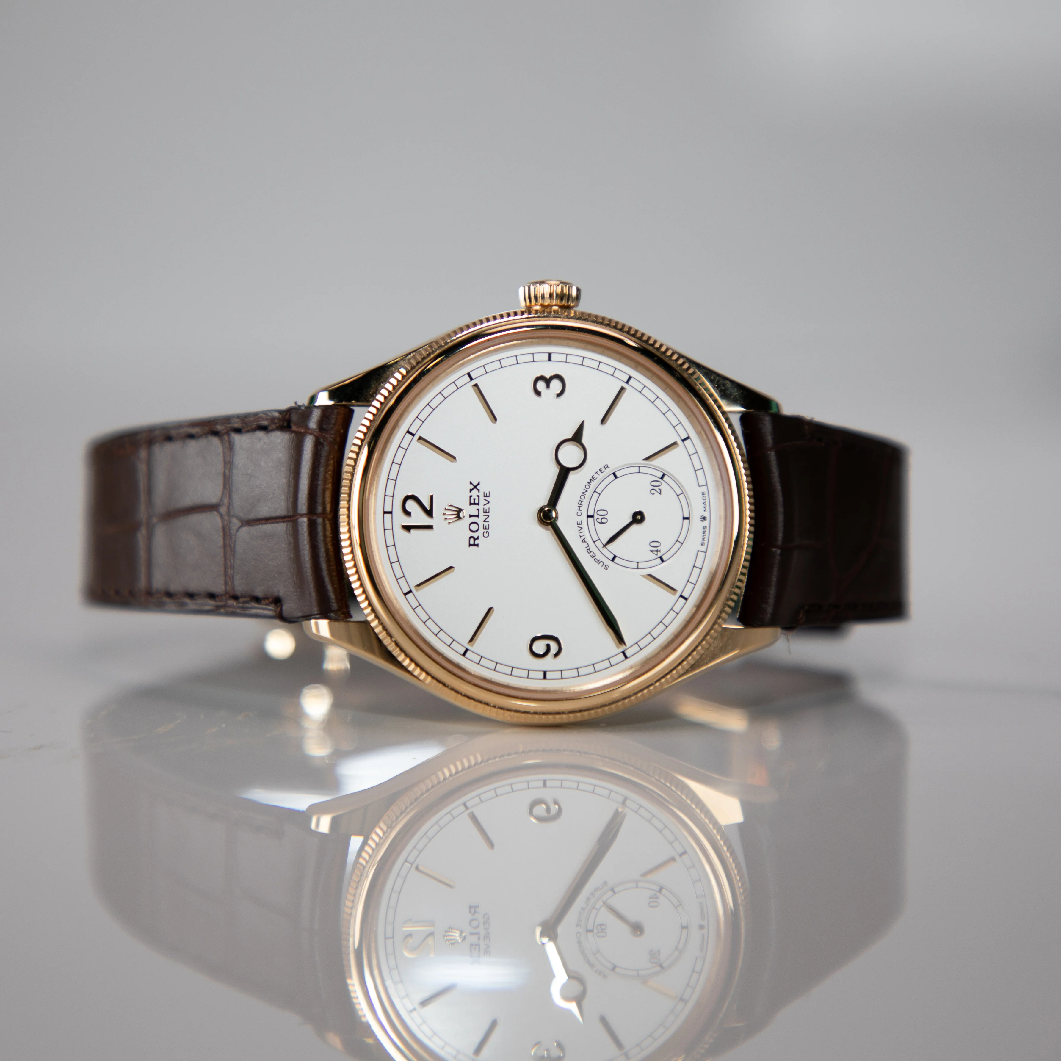 Rolex 1908 39 mm Intense White Dial 18 Kt Yellow Gold Matt Brown Leather Strap m52508-0006 - Image 6
