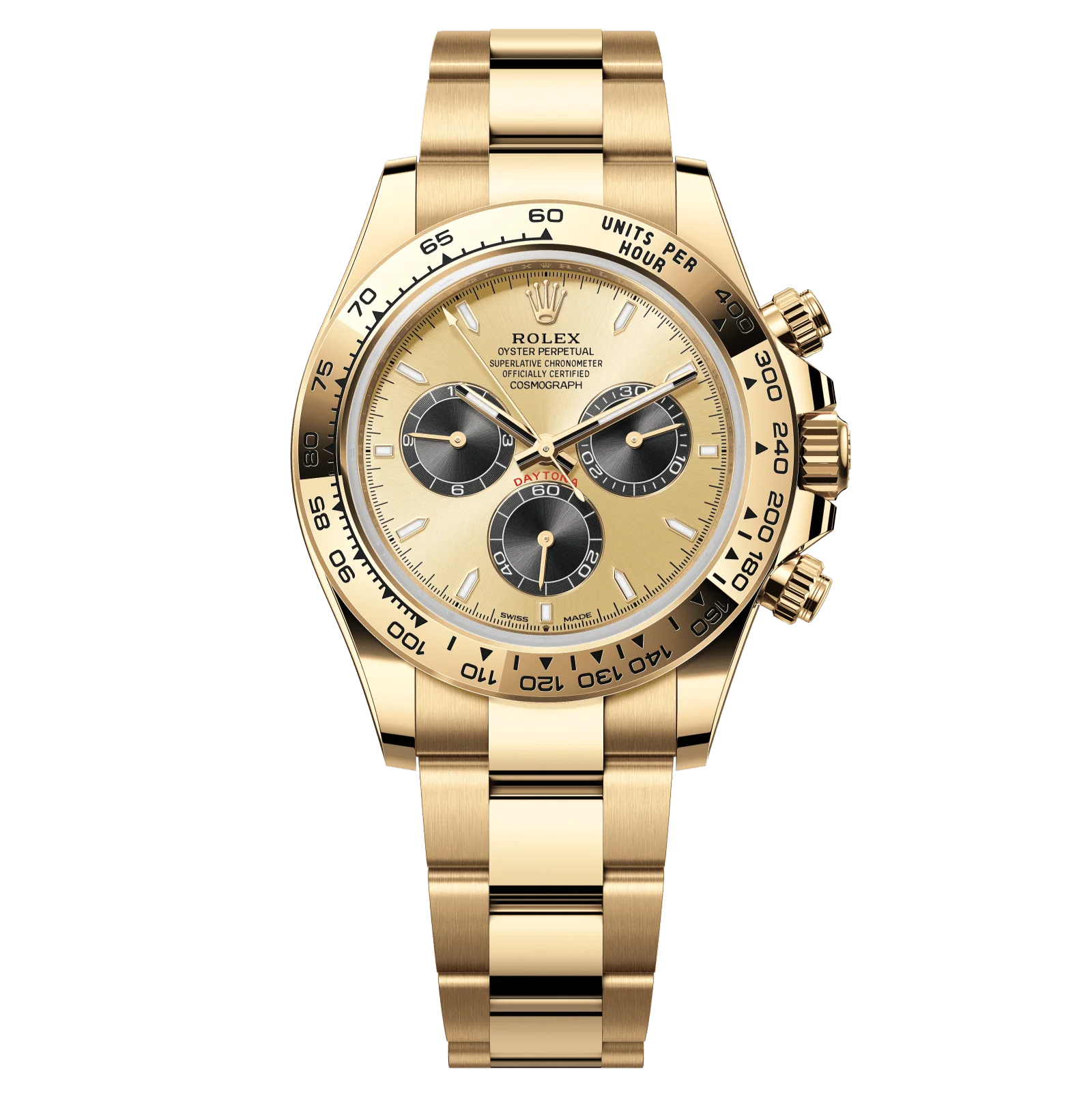 Rolex Cosmograph Daytona 40 mm Golden and Bright Black Dial 18 kt Yellow Gold Oyster Bracelet 126508-0006